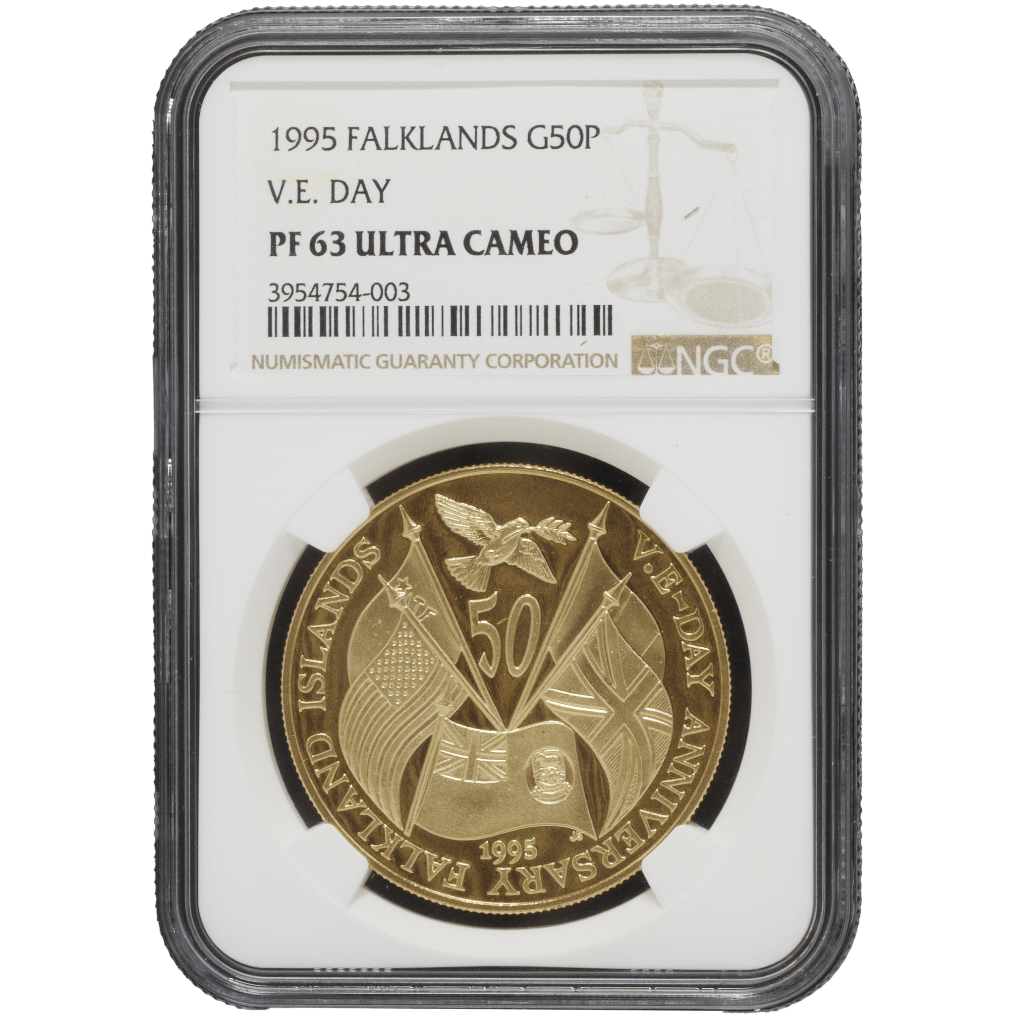 フォークランド諸島 50ペンス金貨 1995年 ヨーロッパ戦勝記念日 NGC PD63UC - NJ BUYER'S MARKETPLACE