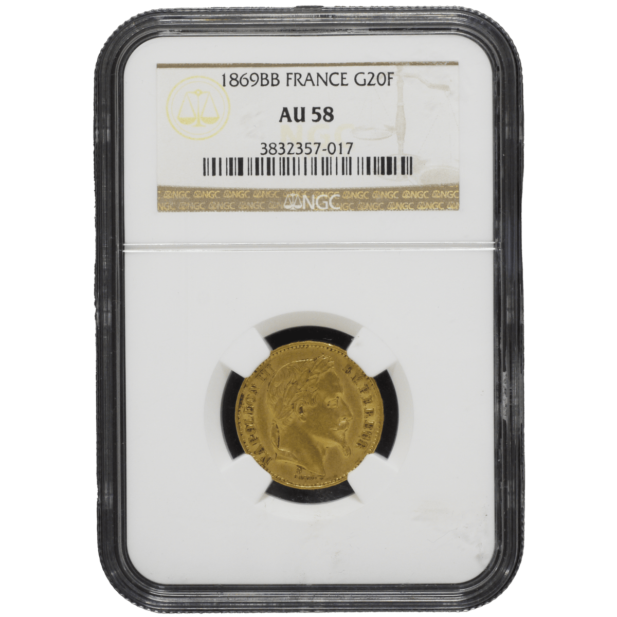 フランス 20フラン金貨 1869年 ストラスブール鋳 ナポレオン3世 NGC