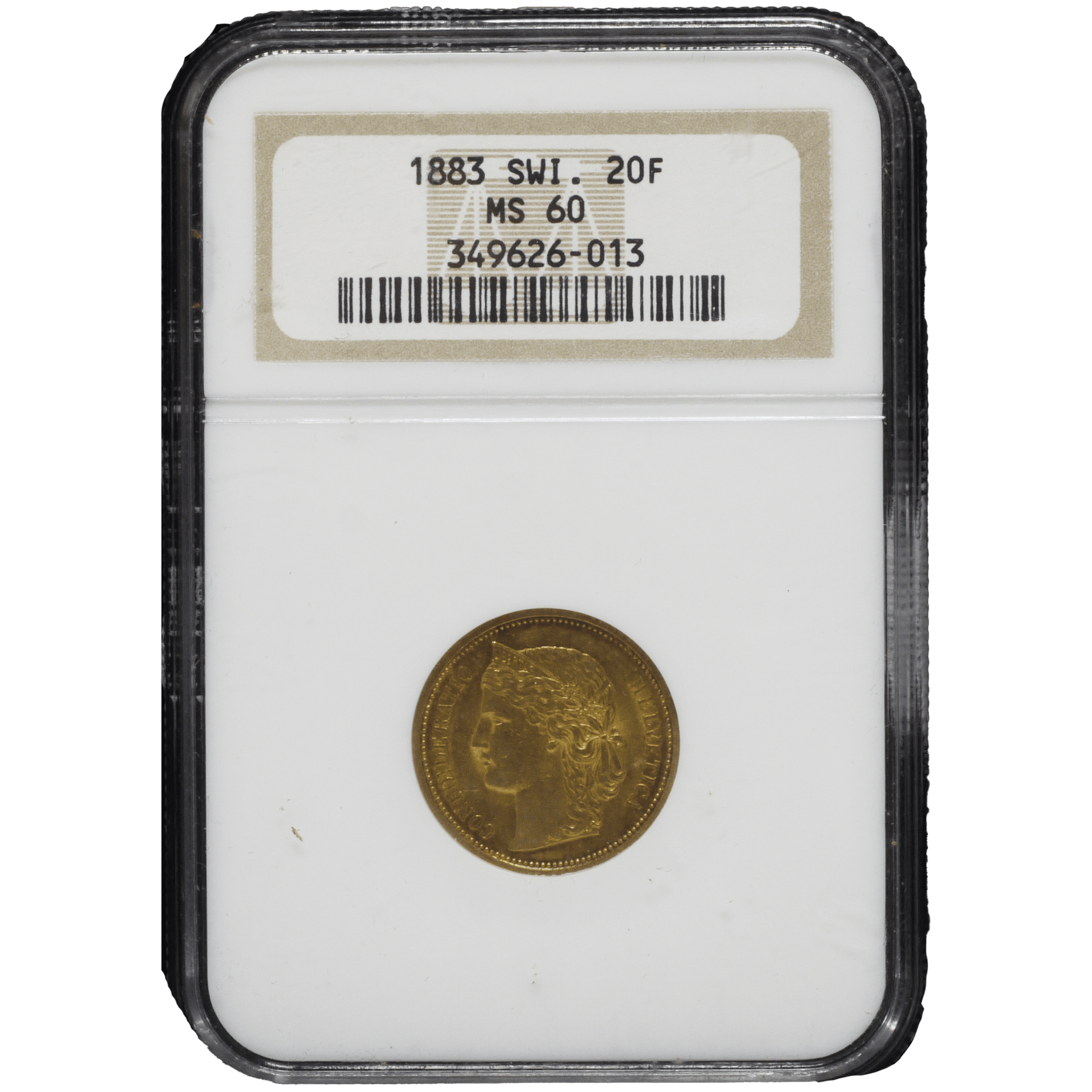 スイス 20フラン金貨 1883年 ヘルヴェティカ NGC MS60｜NJ BUYER'S