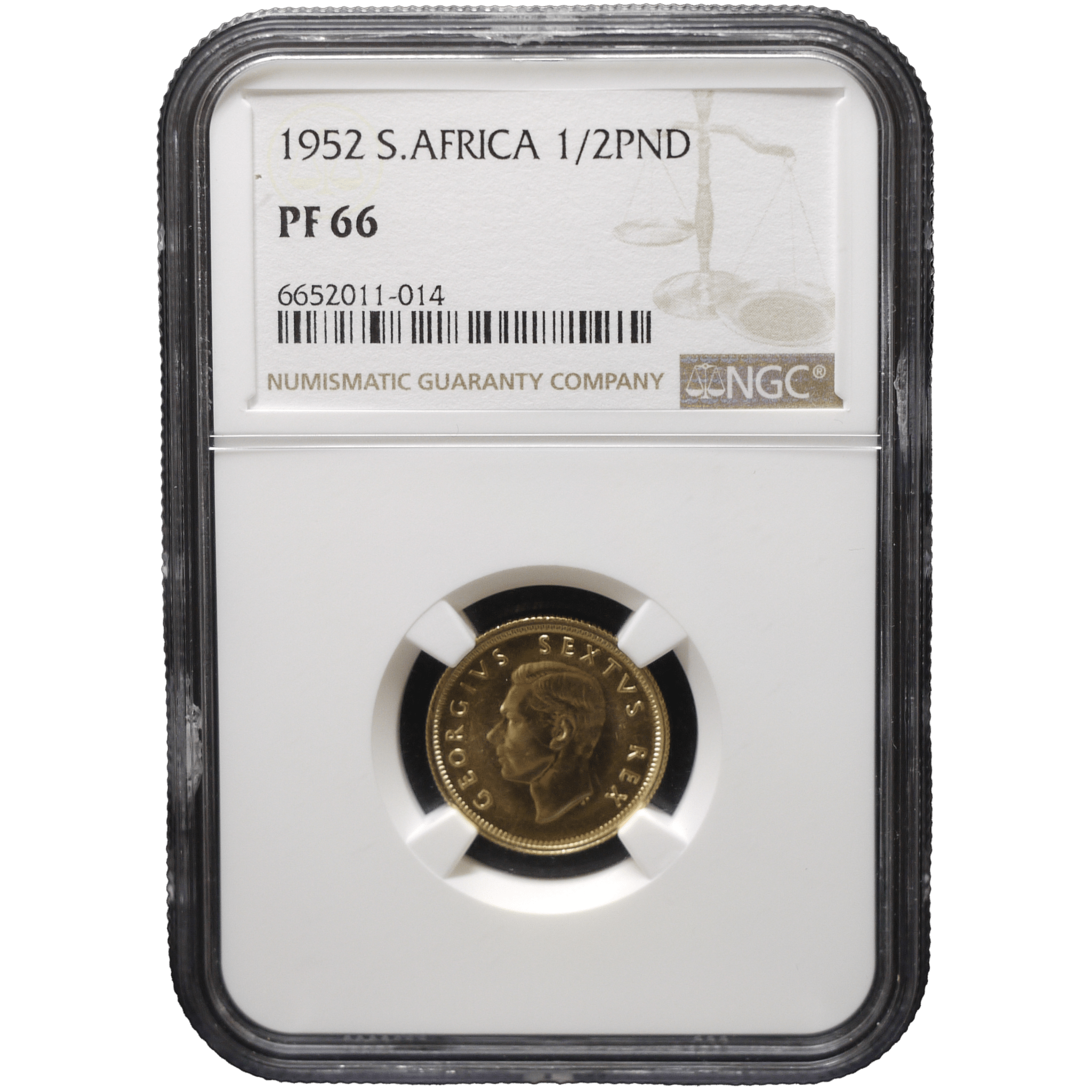 南アフリカ 1/2ポンド金貨 1952年 ジョージ6世 NGC PF66｜NJ BUYER'S