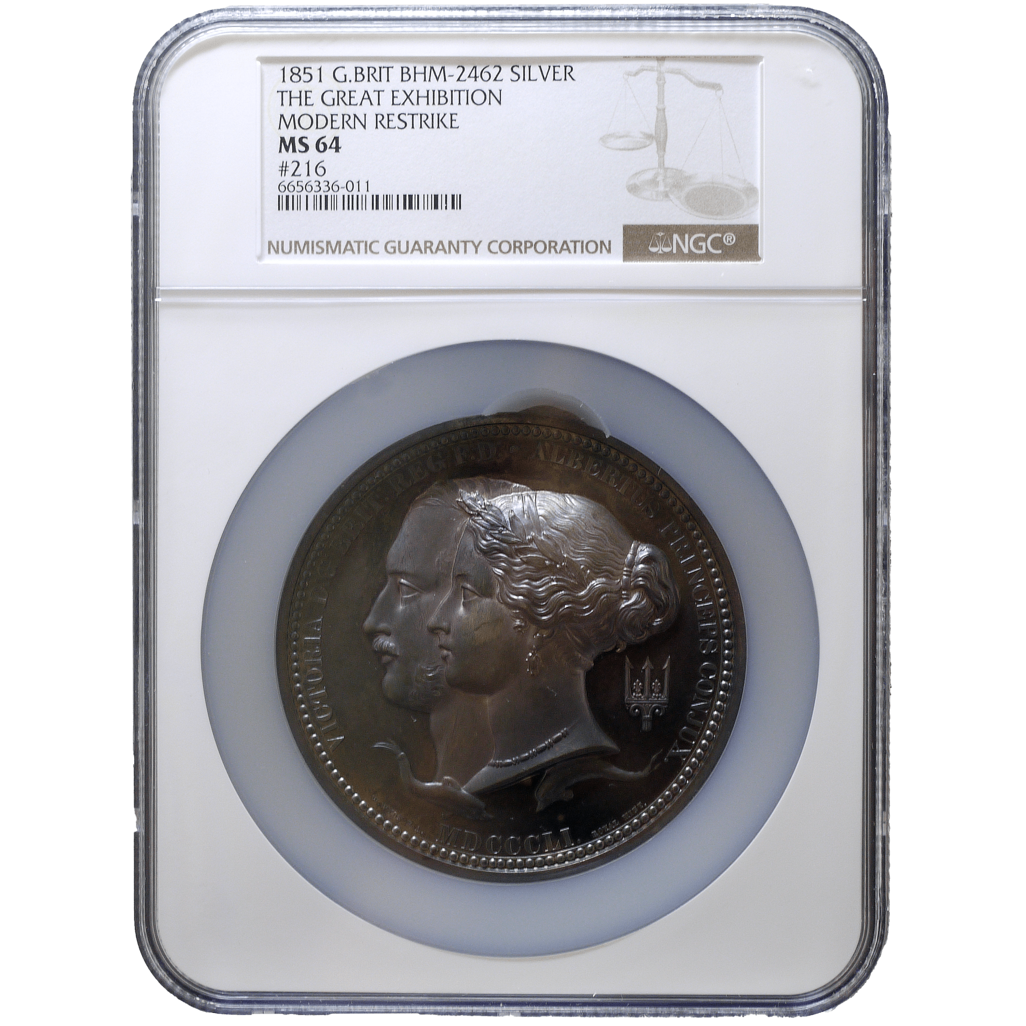 イギリス 大型銀メダル 1851年銘 リストライク ヴィクトリア＆アルバートNGC MS64 - NJ BUYER'S MARKETPLACE