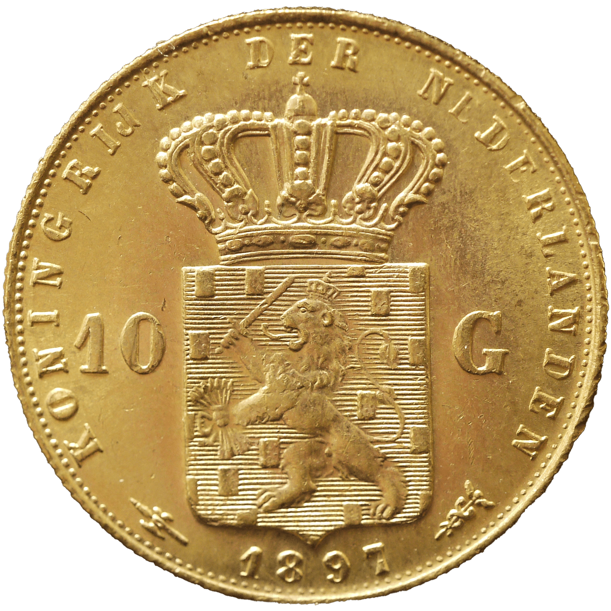オランダ 10グルデン金貨 1897年 ウィルヘルミナ 第1肖像 - NJ BUYER'S MARKETPLACE