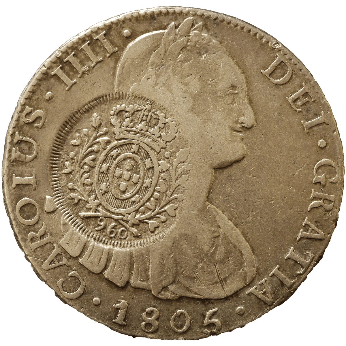 ボリビア 8レアル銀貨 1805年 ポトシ鋳 カルロス4世 加刻印 ブラジル ボリビア 8レアル銀貨 1805年 ポトシ鋳 カルロス4世 加刻印 ブラジル
