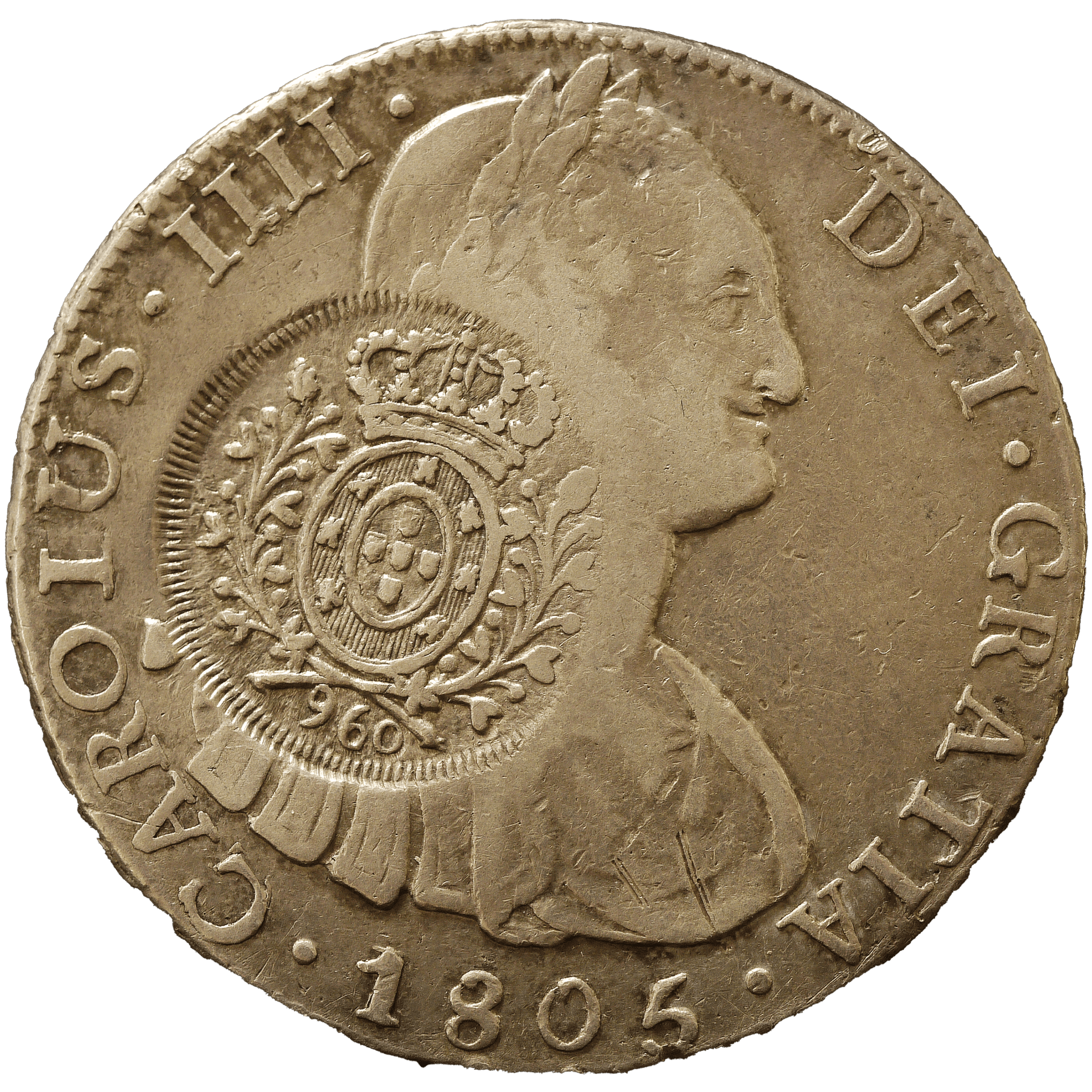 ボリビア 8レアル銀貨 1805年 ポトシ鋳 カルロス4世 加刻印 ブラジル ボリビア 8レアル銀貨 1805年 ポトシ鋳 カルロス4世 加刻印 ブラジル