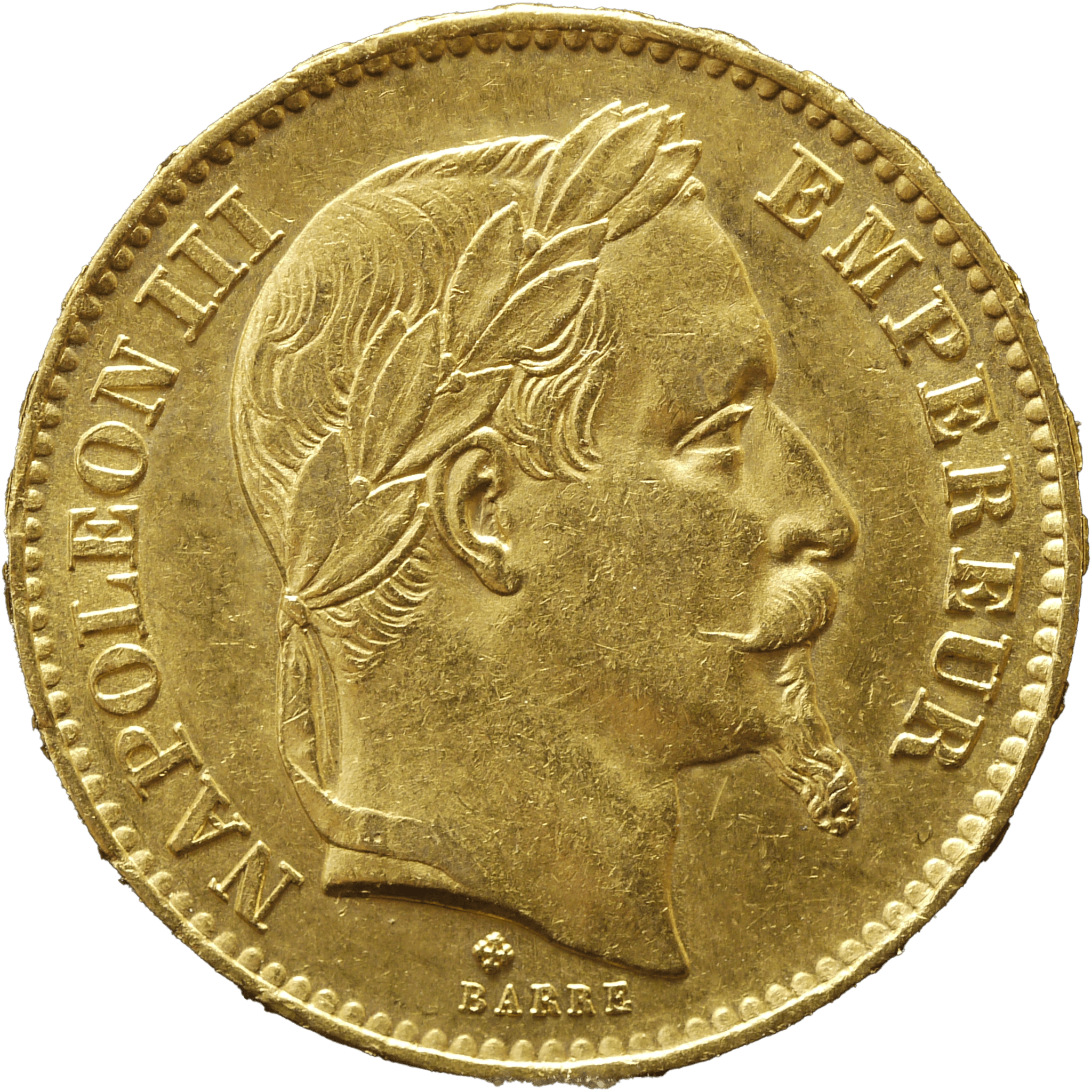 フランス 20フラン金貨 1868年 ストラスブール鋳 ナポレオン3世 有冠 