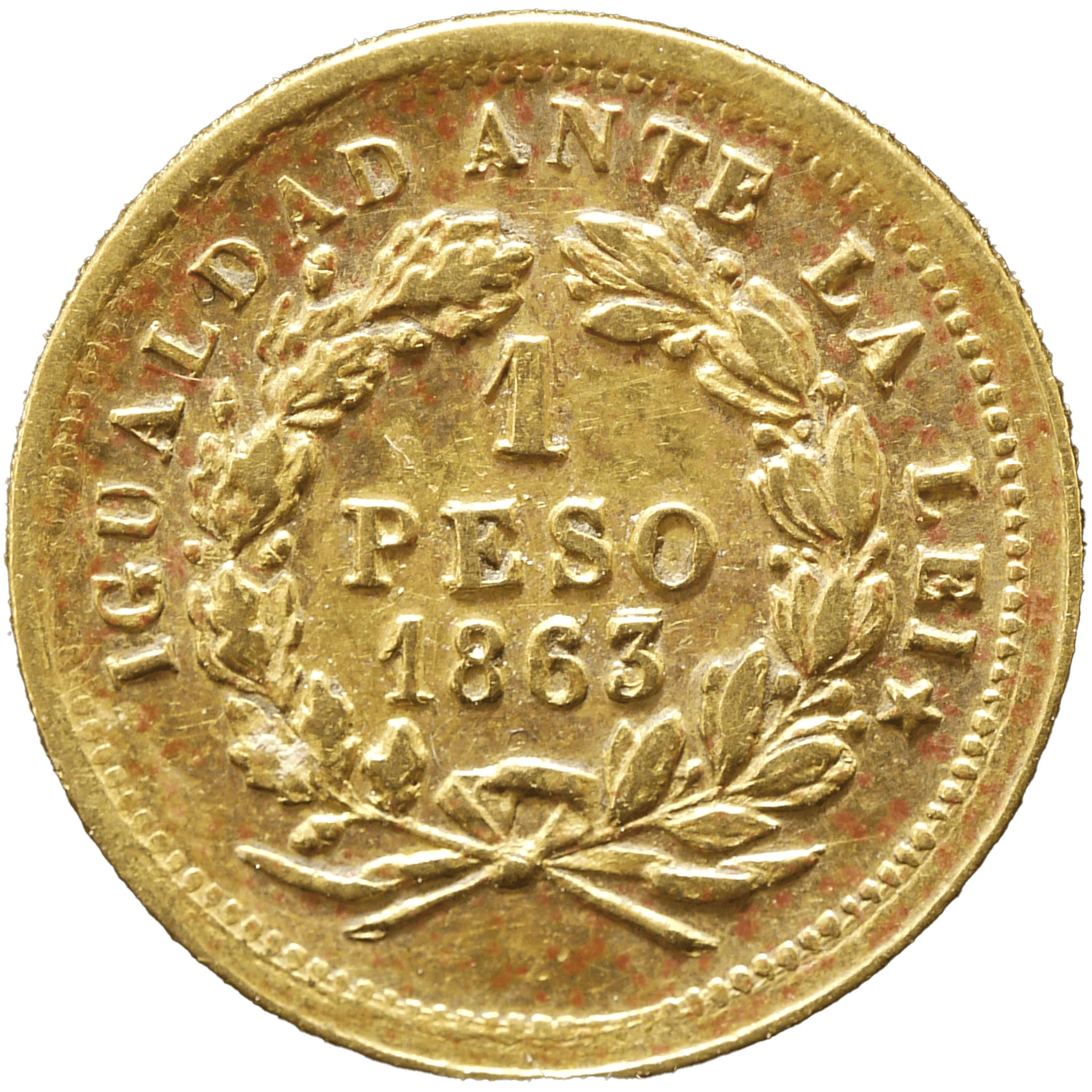 チリ 1ペソ金貨 1863年 サンティアゴ鋳 女神立像 - NJ BUYER'S MARKETPLACE