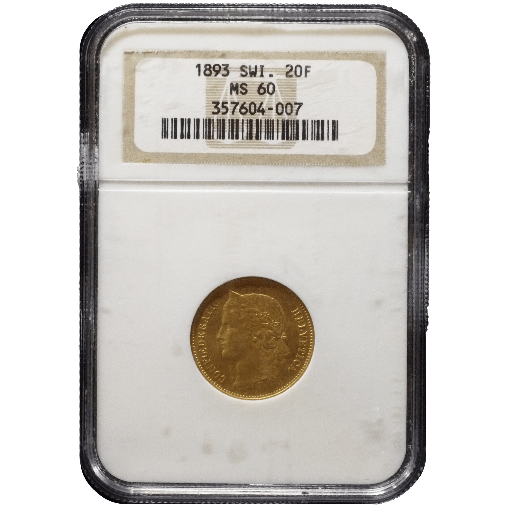 スイス 20フラン金貨 1883年 ベルン鋳 ヘルヴェティカ NGC MS60 - NJ BUYER'S MARKETPLACE