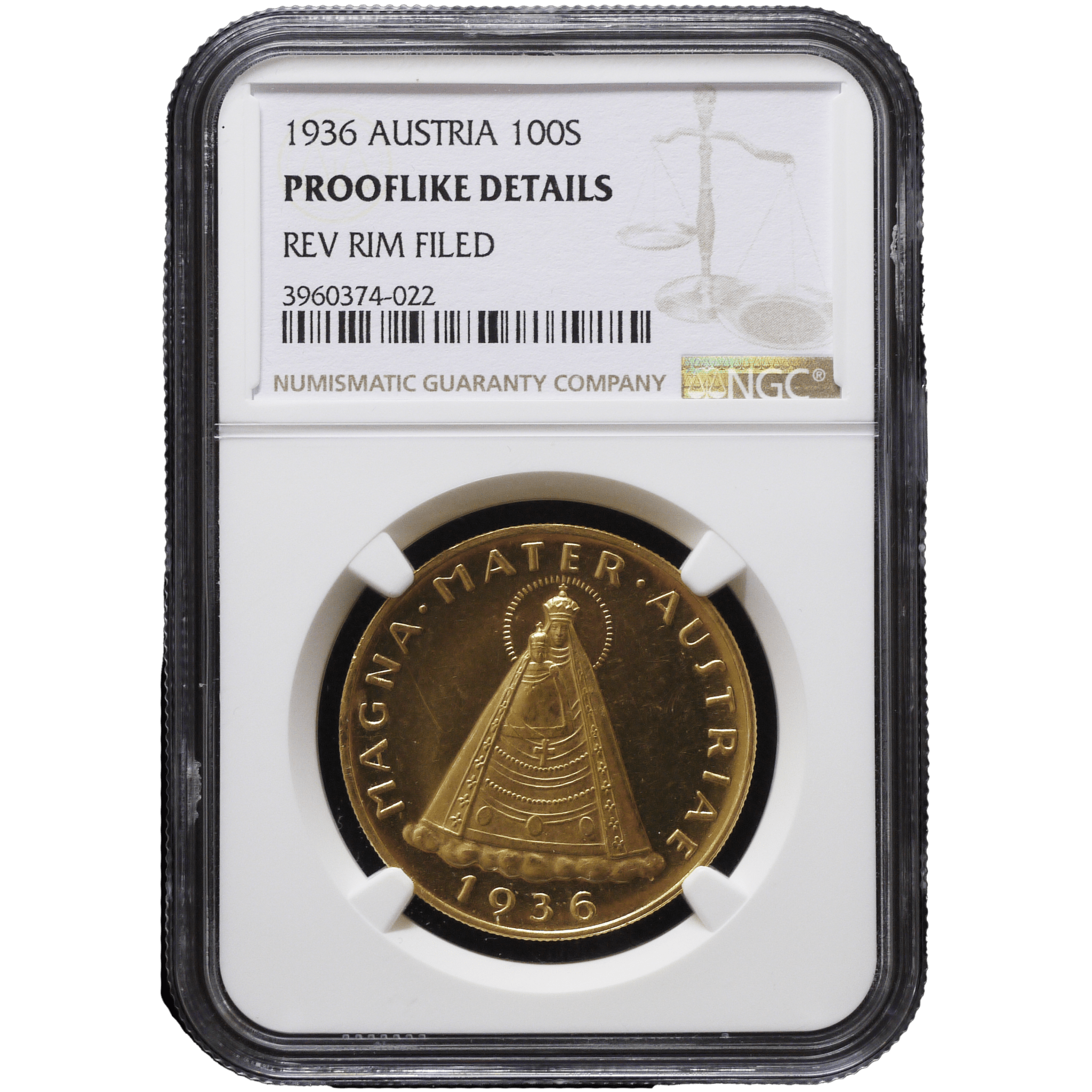 オーストリア 100シリング金貨 1936年 ウィーン鋳 聖母子像 NGC PL Details - NJ BUYER'S MARKETPLACE