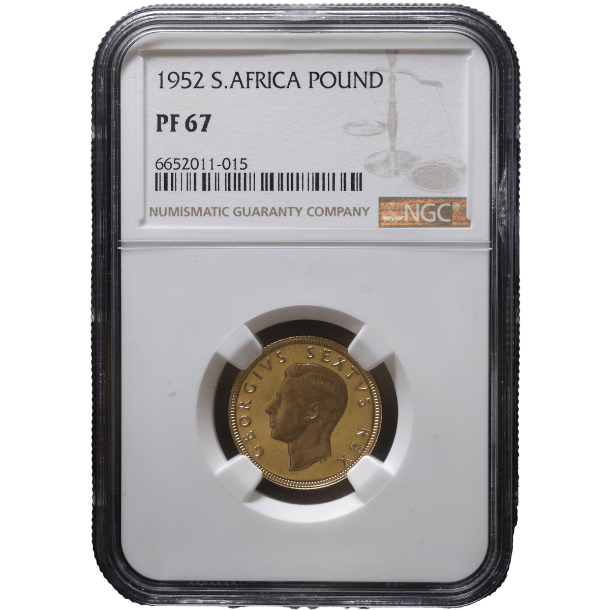 南アフリカ 1ポンド金貨 1952年 プレトリア鋳 ジョージ6世 NGC PF67 