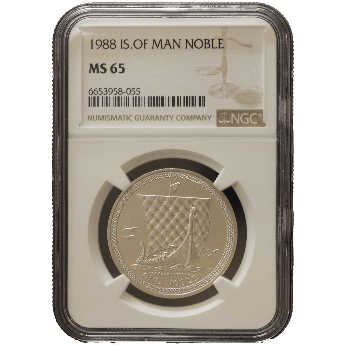 マン島 1ノーブルプラチナ貨 1988年 ポブジョイ鋳 ヴァイキング船 NGC