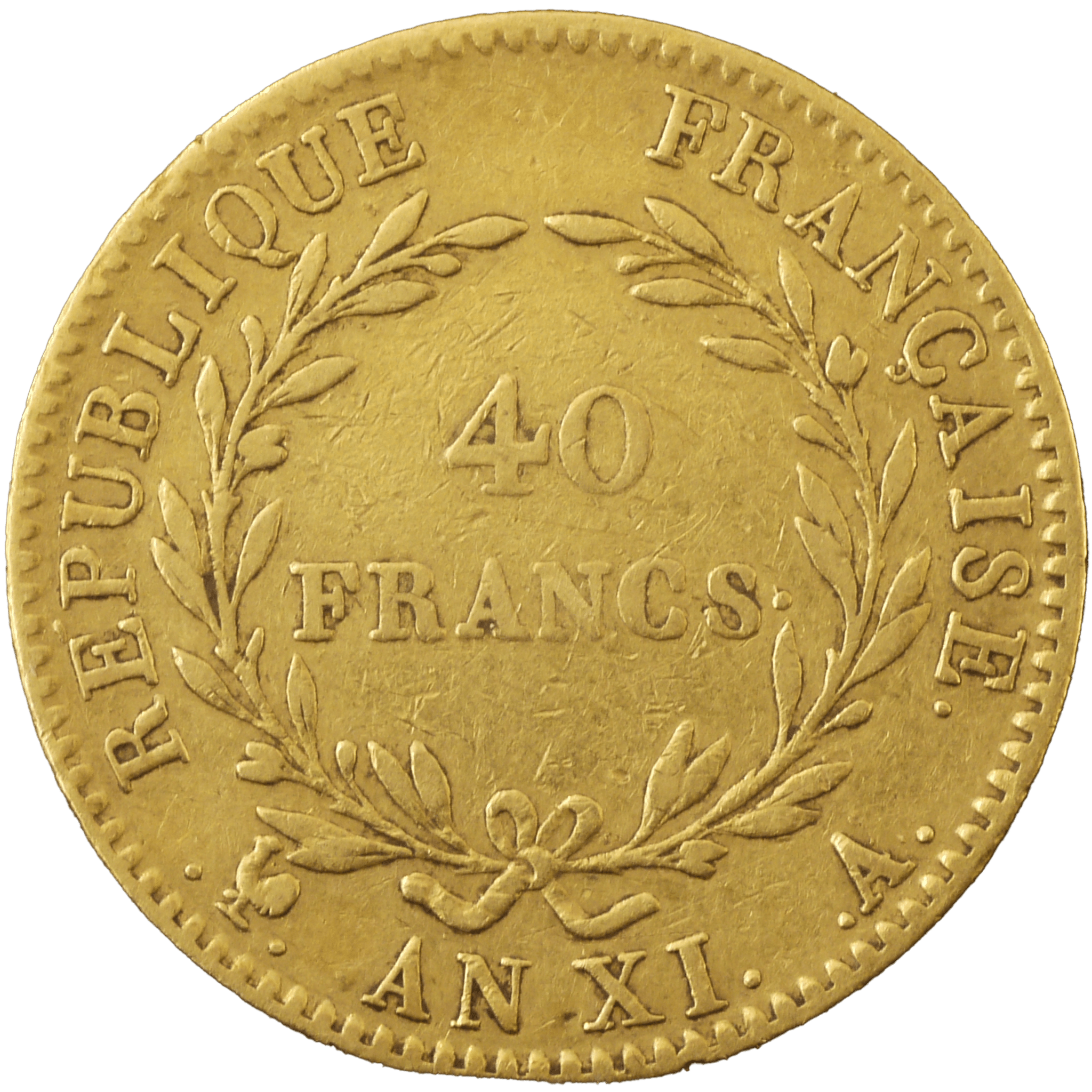 フランス 40フラン金貨 1802年 パリ鋳 ナポレオン1世 無冠 - NJ BUYER'S MARKETPLACE