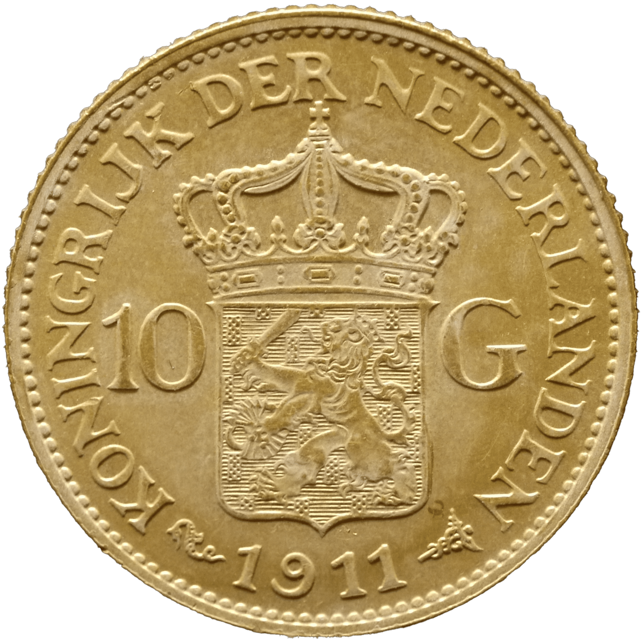 オランダ 10グルデン金貨 1911年 ウィルヘルミナ女王 第3肖像｜NJ