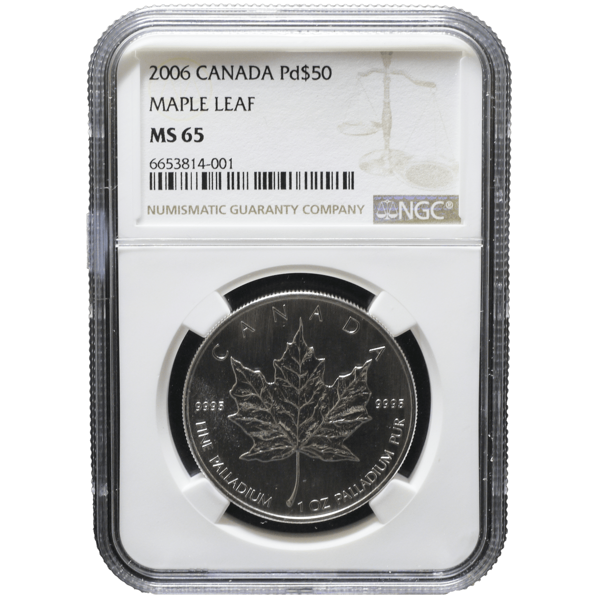 カナダ 50ドルパラジウム貨 2006年 オタワ鋳 メイプルリーフ NGC MS65