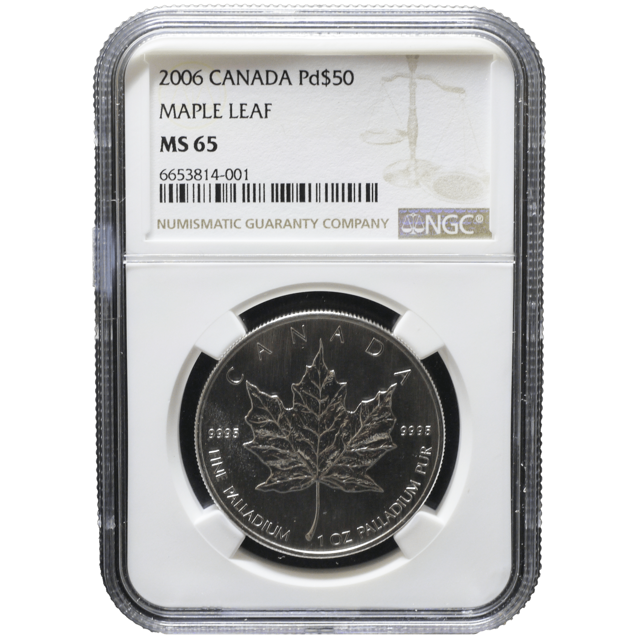 カナダ 50ドルパラジウム貨 2006年 オタワ鋳 メイプルリーフ NGC MS65 - NJ BUYER'S MARKETPLACE