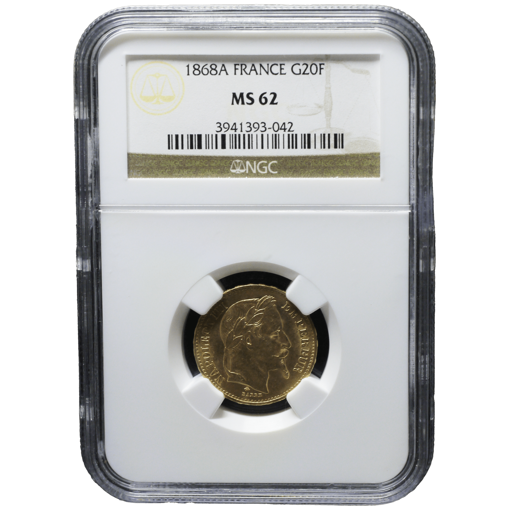 フランス 20フラン金貨 1868年 パリ鋳 ナポレオン3世 NGC MS62 - NJ BUYER'S MARKETPLACE