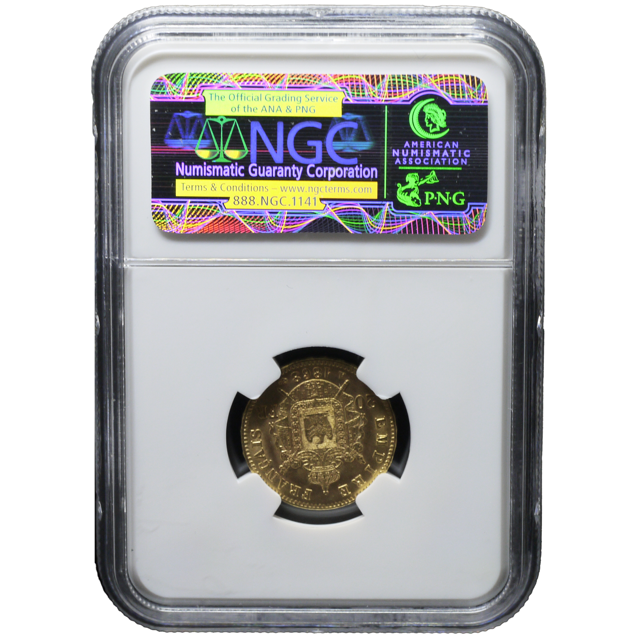 フランス 20フラン金貨 1868年 パリ鋳 ナポレオン3世 NGC MS62｜NJ 