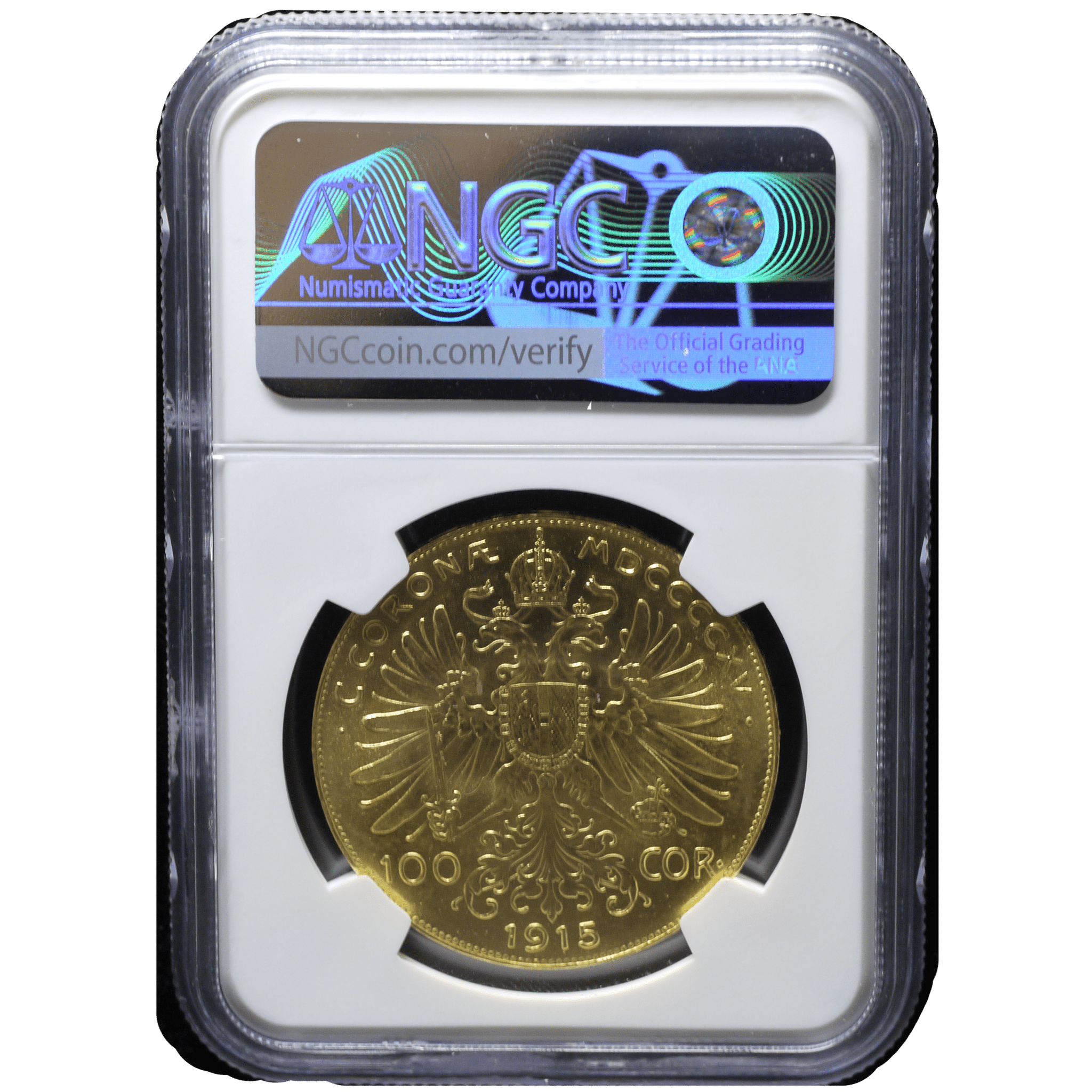 オーストラリア 100コロナ金貨 1915年銘 リストライク（再鋳貨）ウィーン鋳 フランツ・ヨーゼフ1世 NGC MS65 - NJ BUYER'S MARKETPLACE