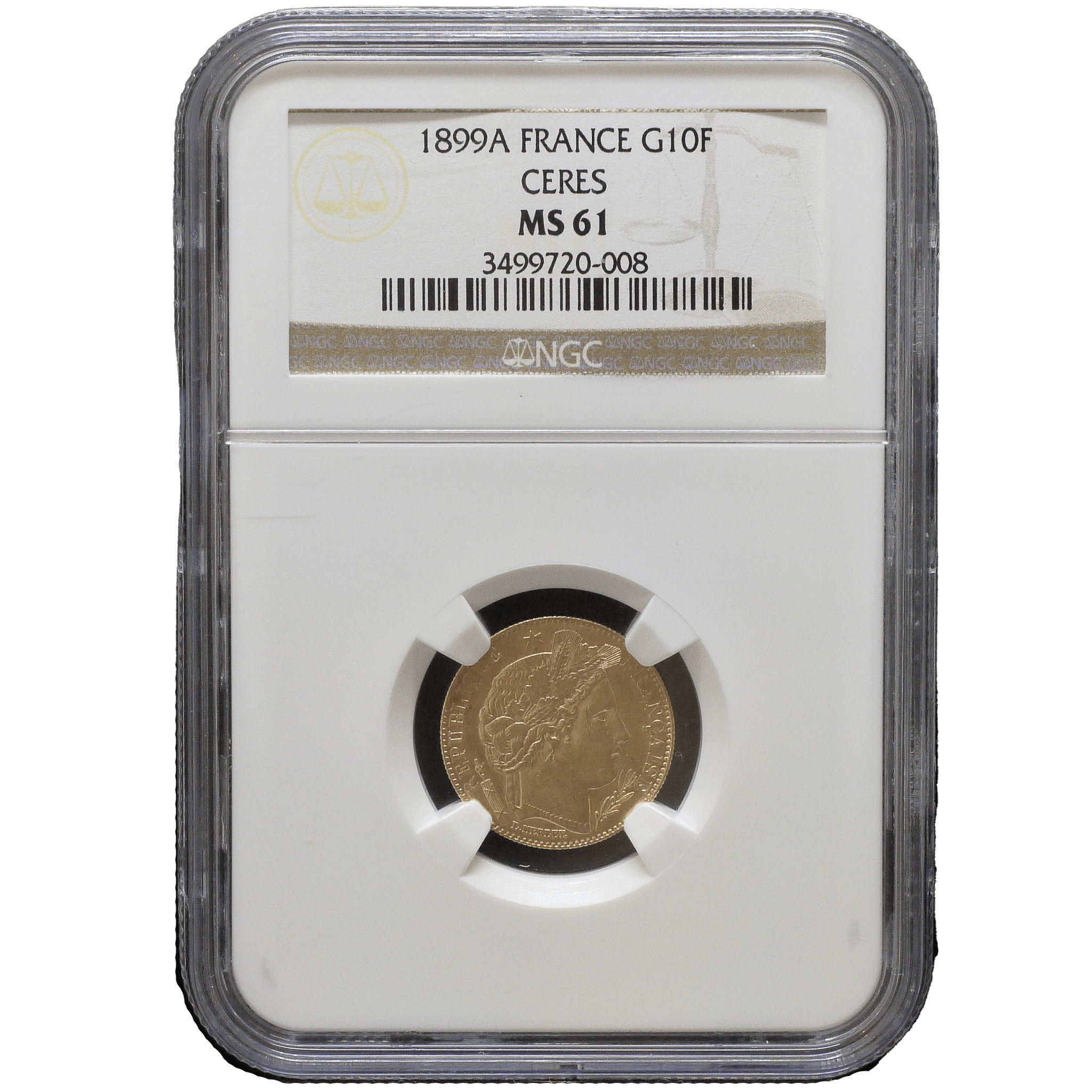 フランス 10フラン金貨 1899年 パリ鋳 セレス NGC MS61 - NJ BUYER'S MARKETPLACE