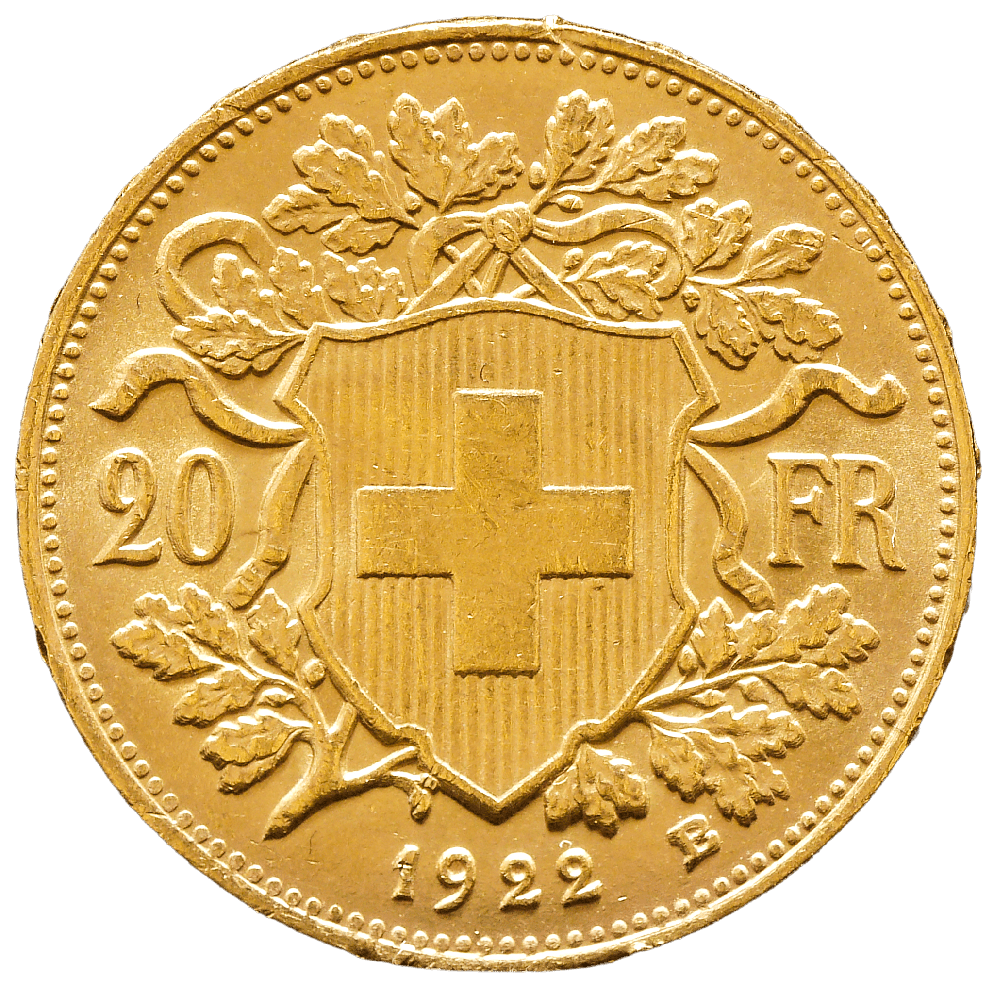 スイス 20フラン金貨 1922年 ベルン鋳 ヘルヴェティア メレダイヤ象嵌加工 - NJ BUYER'S MARKETPLACE