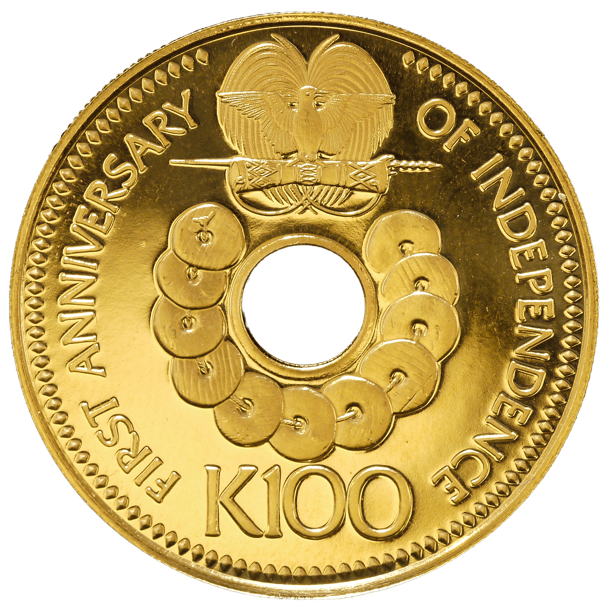 パプアニューギニア 100キナ金貨 1976年 フランクリン鋳 世界初の穴開き金貨 - NJ BUYER'S MARKETPLACE