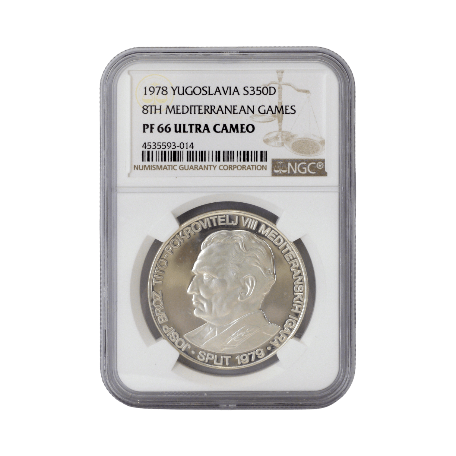 ユーゴスラヴィア 350ディナーラ銀貨 1978年 マイダンペク鋳 第8回地中海競技大会 NGC PF66UC - NJ BUYER'S MARKETPLACE