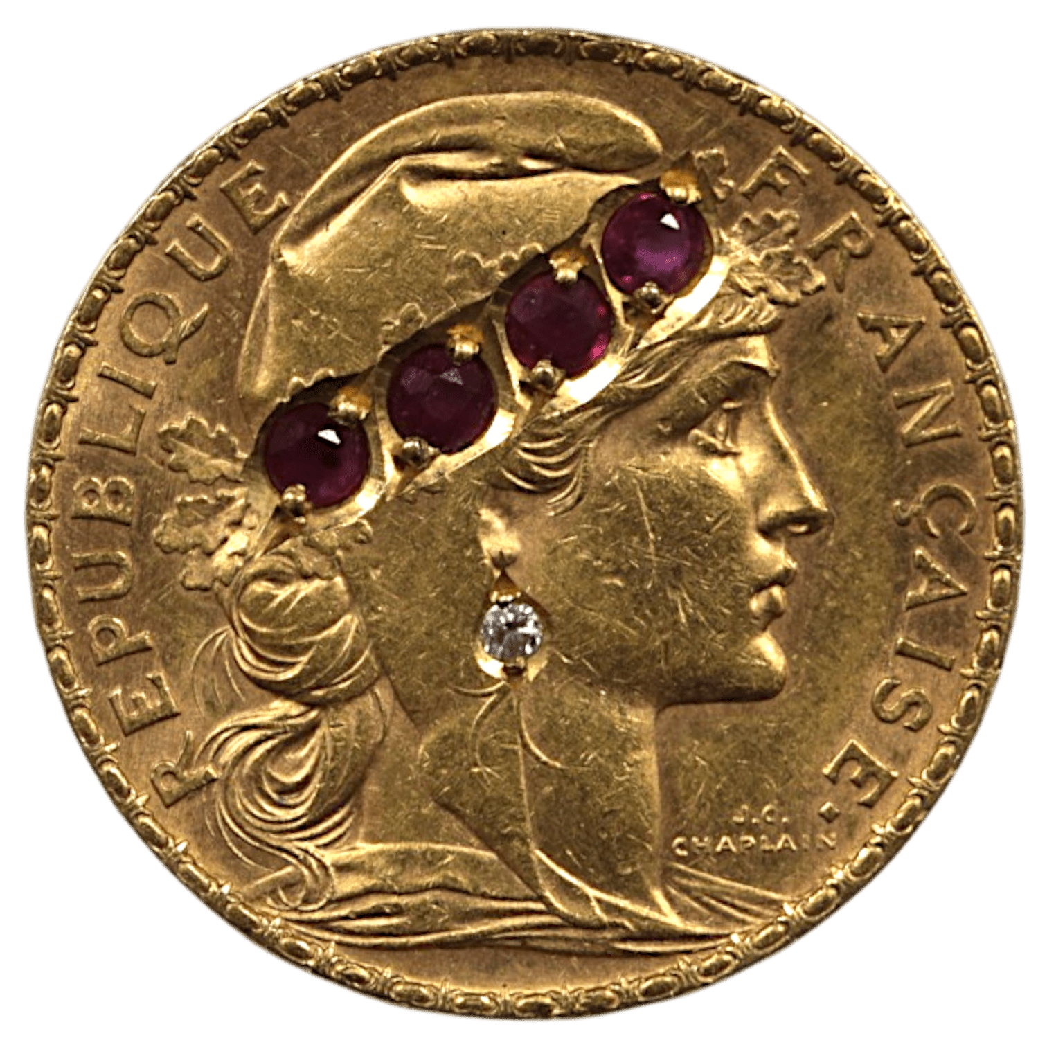フランス 20フラン金貨 1904年 ルビー・ダイヤモンド象嵌 - NJ BUYER'S MARKETPLACE
