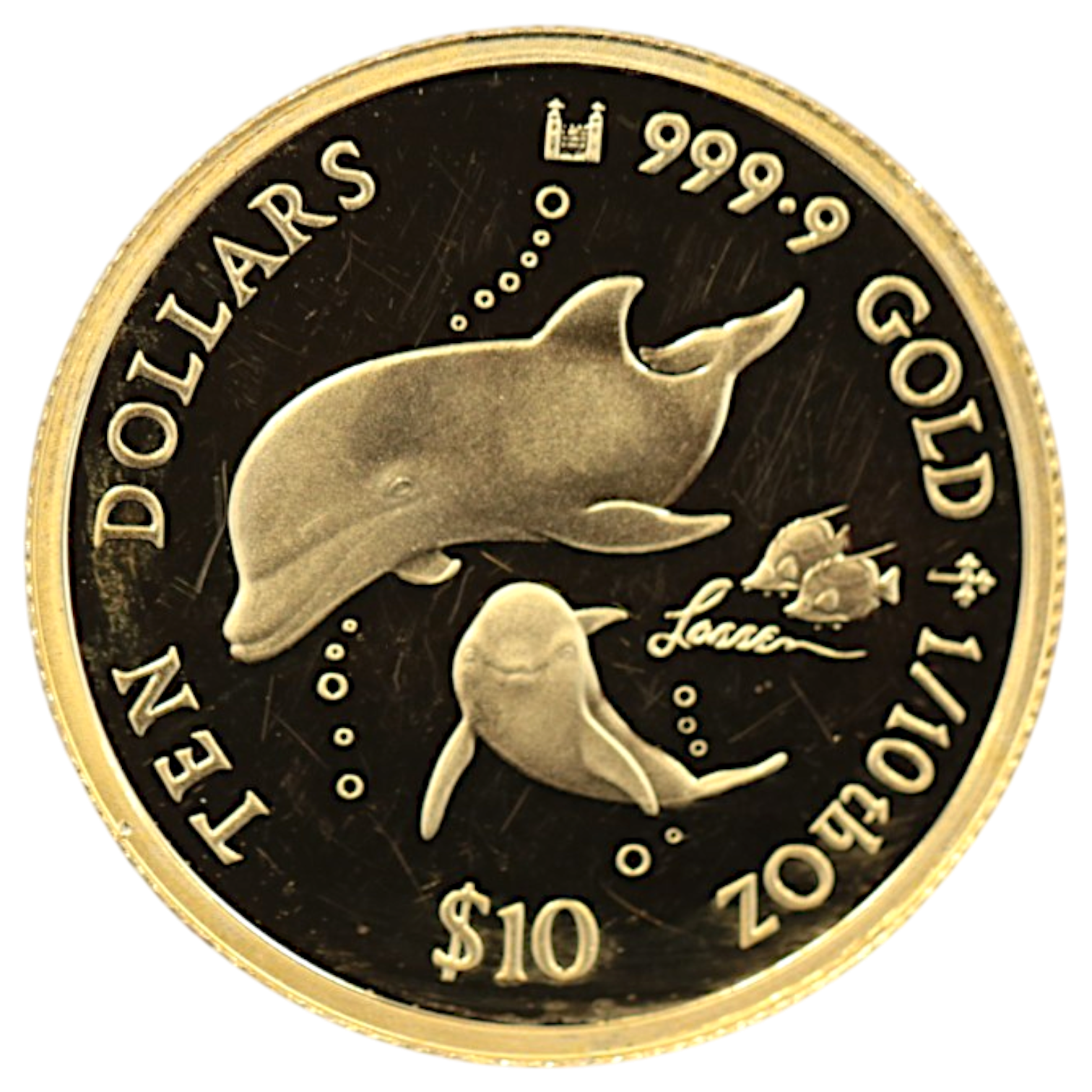 クック島 10ドル金貨 1999年 イルカ エリザベス2世