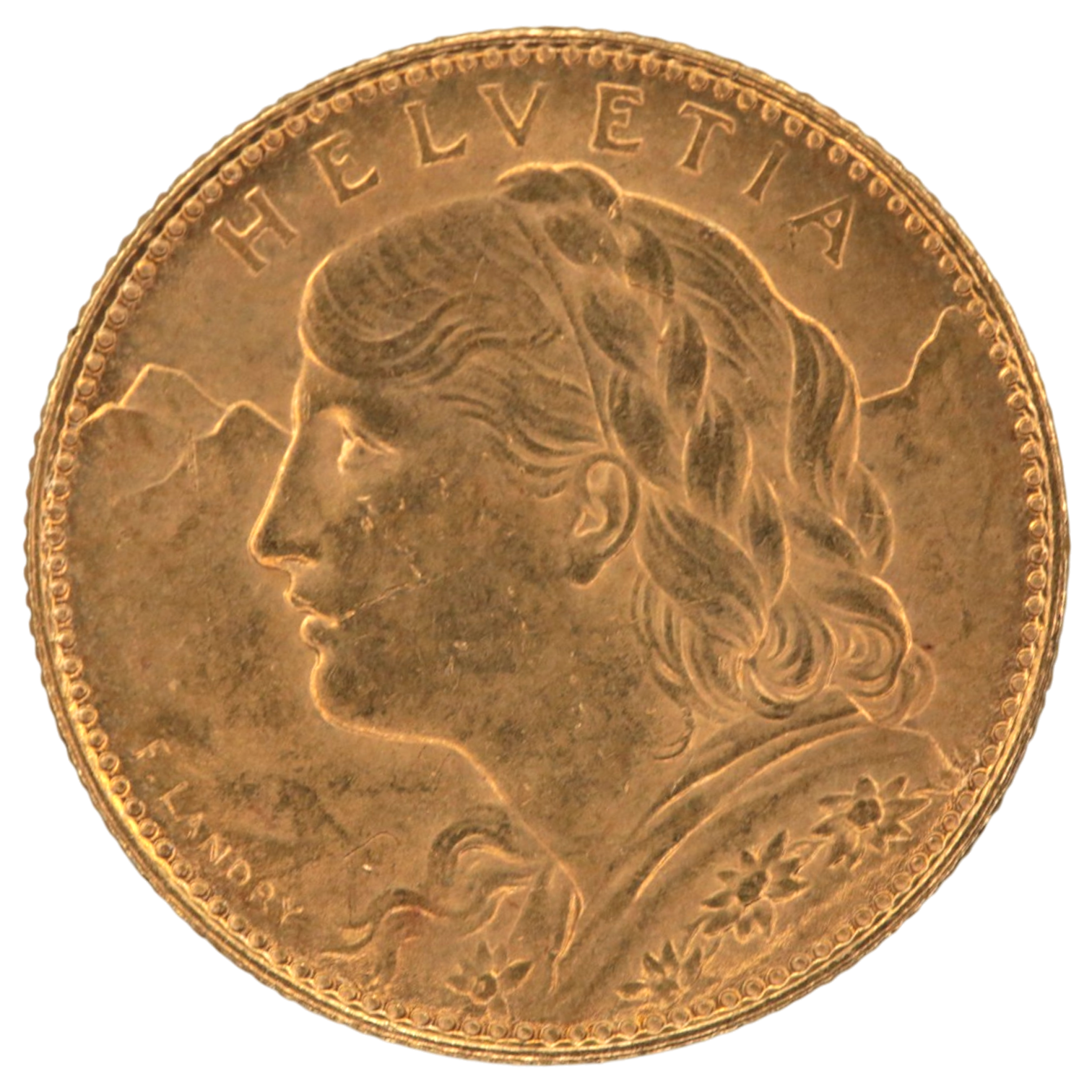 スイス 10フラン金貨 1922年 ベルン鋳 ヘルヴェティア