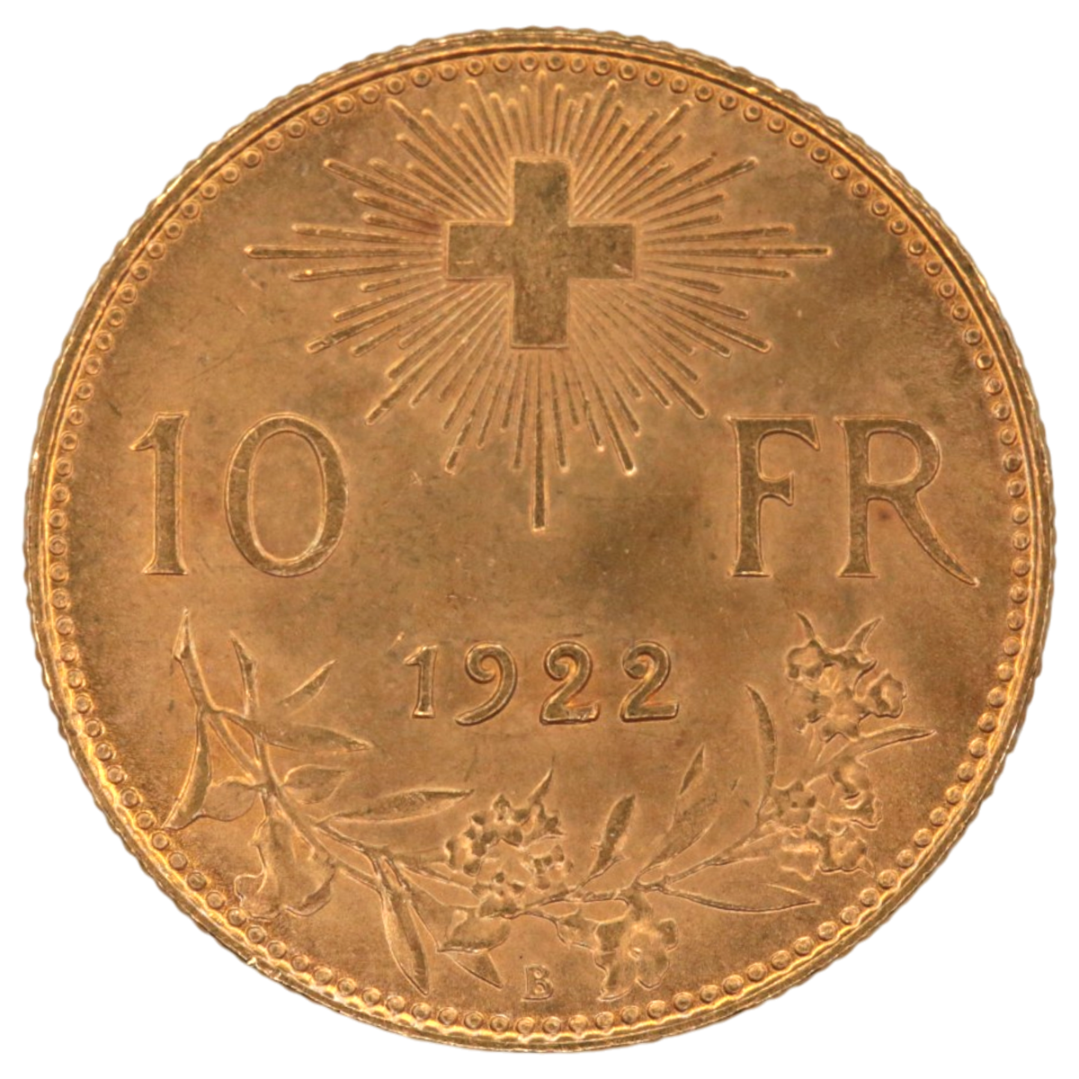スイス 10フラン金貨 1922年 ベルン鋳 ヘルヴェティア