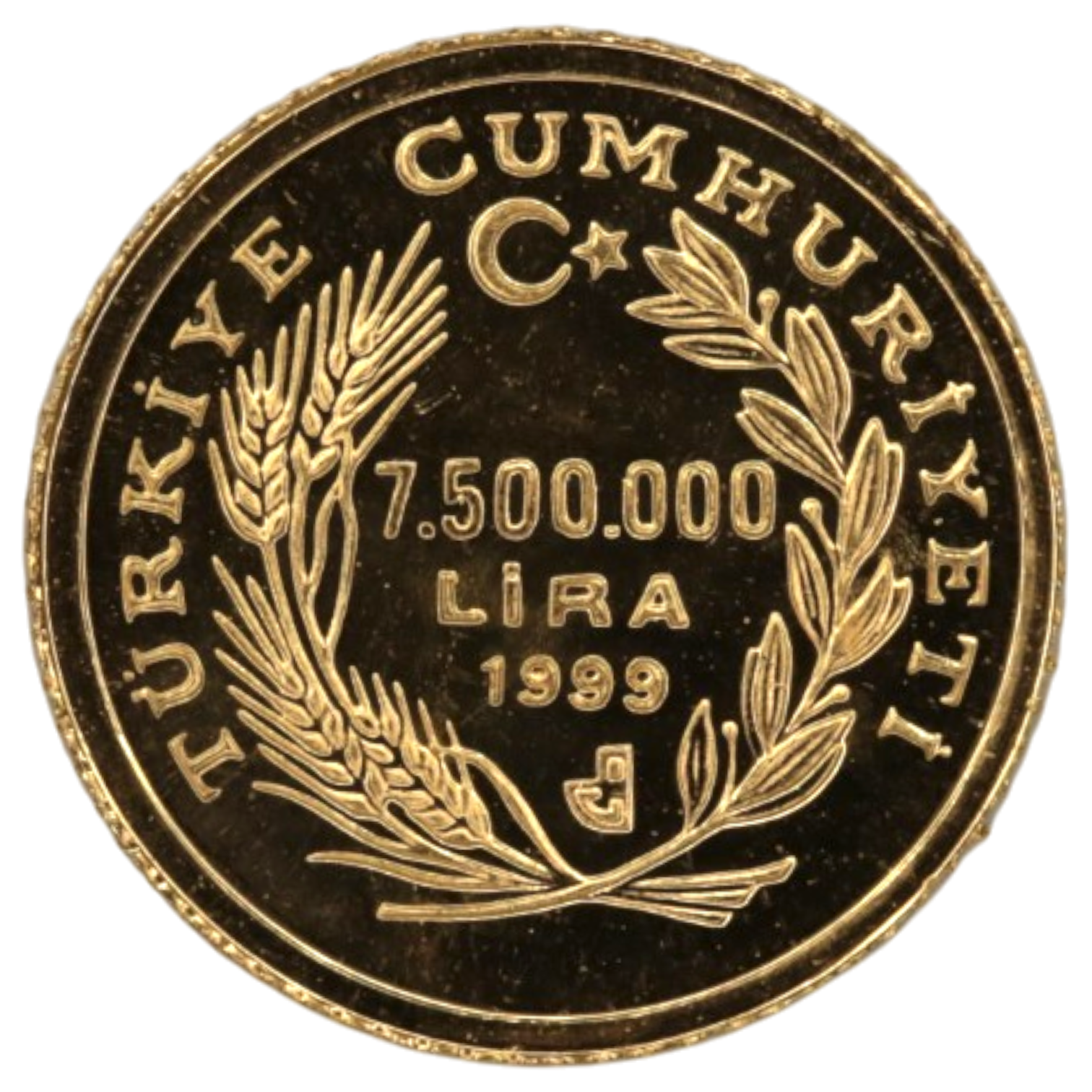 トルコ 7,500,000リラ金貨 1999年