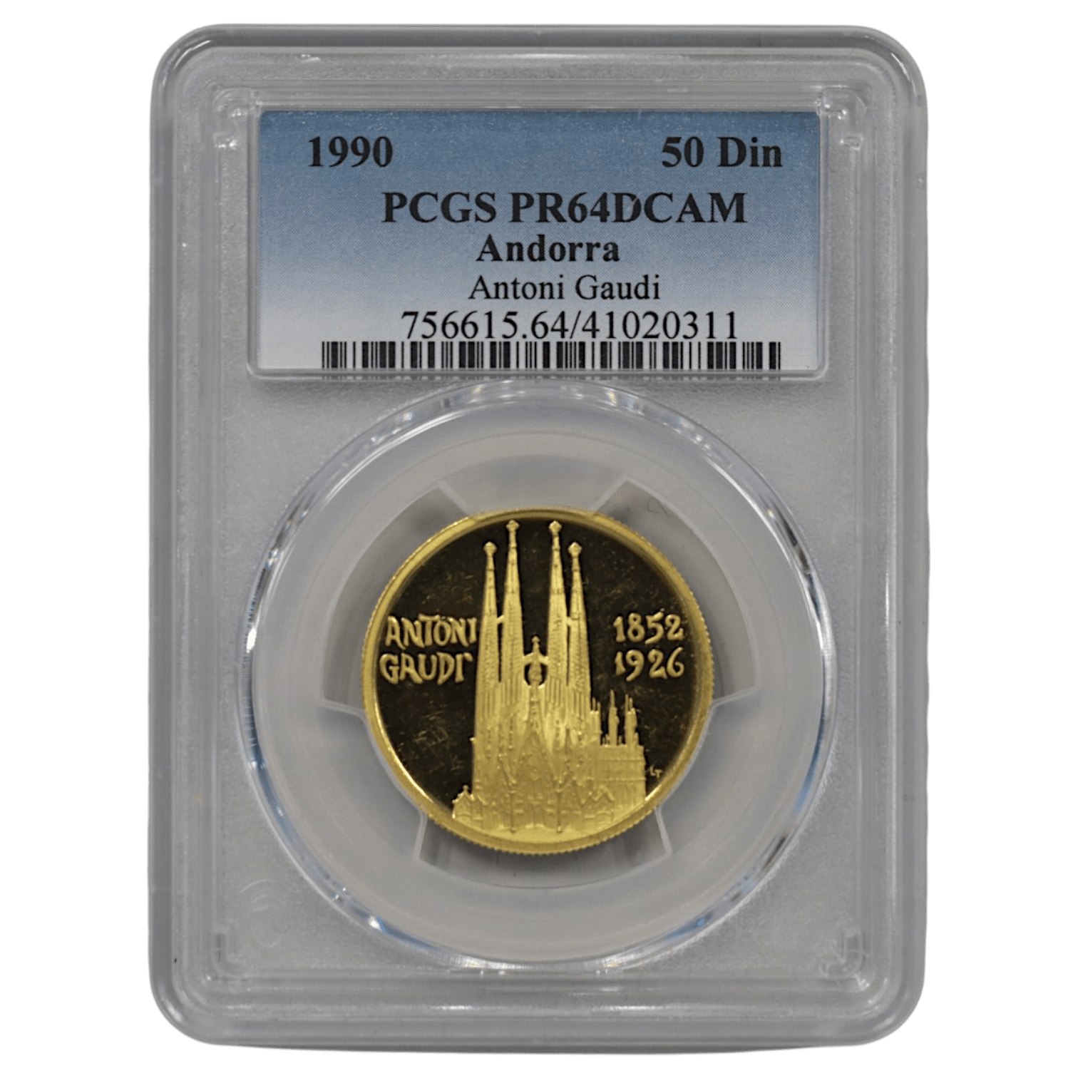 アンドラ 50ダイナー金貨 1990年 サグラダ・ファミリア アントニ・ガウディ PCGS PR64DCAM - NJ BUYER'S MARKETPLACE