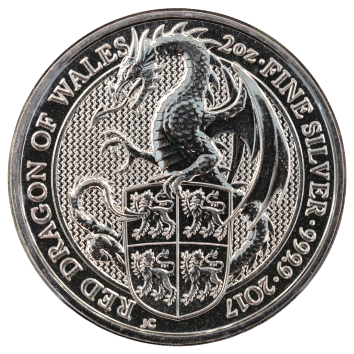 イギリス 5ポンド銀貨 2017年 ロンドン鋳 ウェールズの紅竜 エリザベス2世