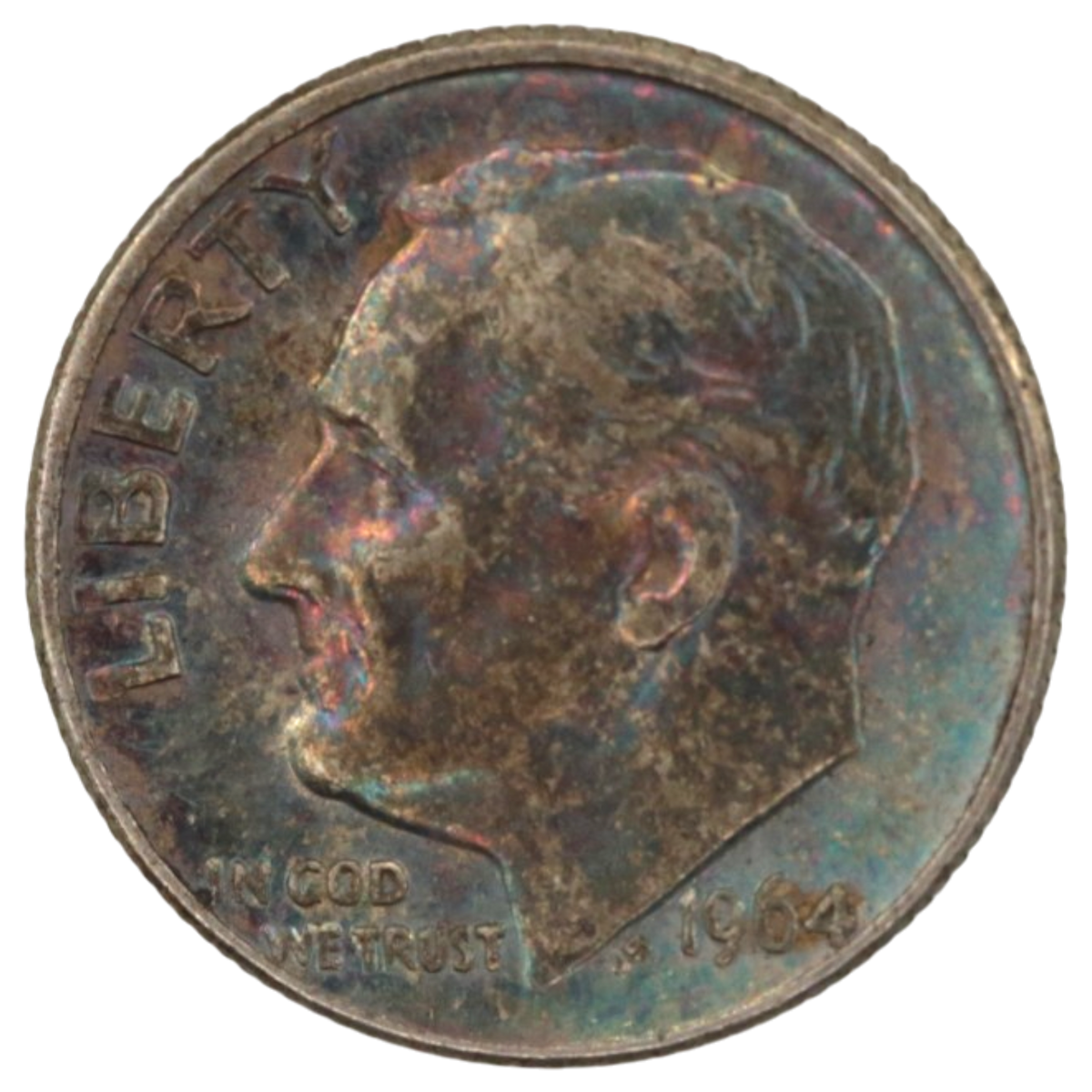 アメリカ 1/2ドル銀貨＆ダイム銀貨 2枚セット ケネディ ルーズベルト レインボートーン
