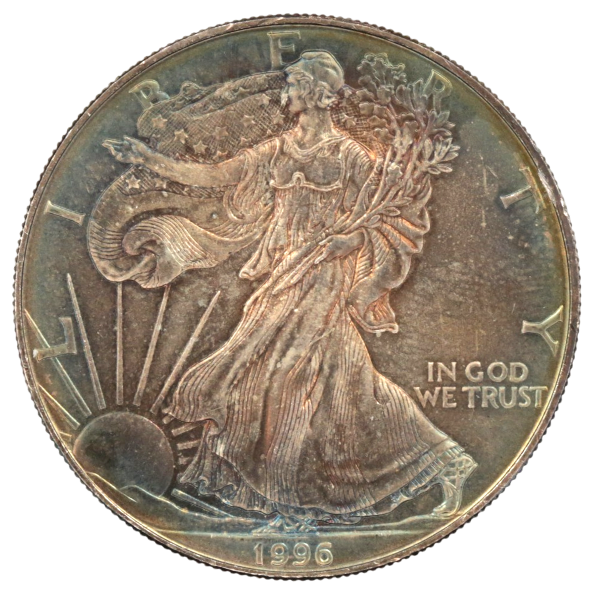 アメリカ 1ドル銀貨 1996年 リバティ イーグル レインボートーン