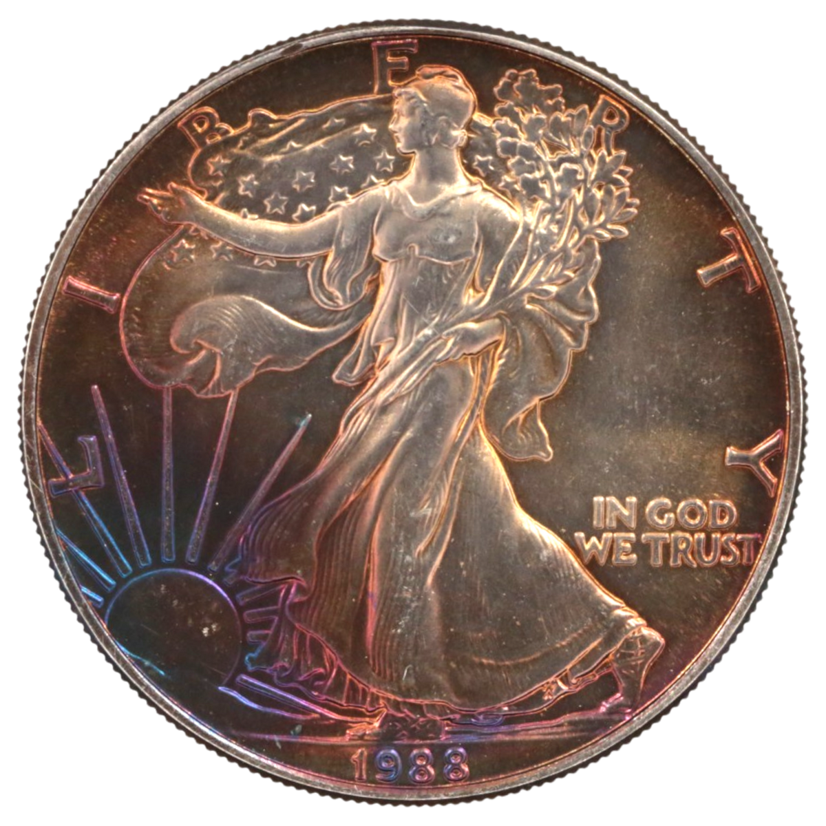 アメリカ 1ドル銀貨 1988年 リバティ イーグル レインボートーン
