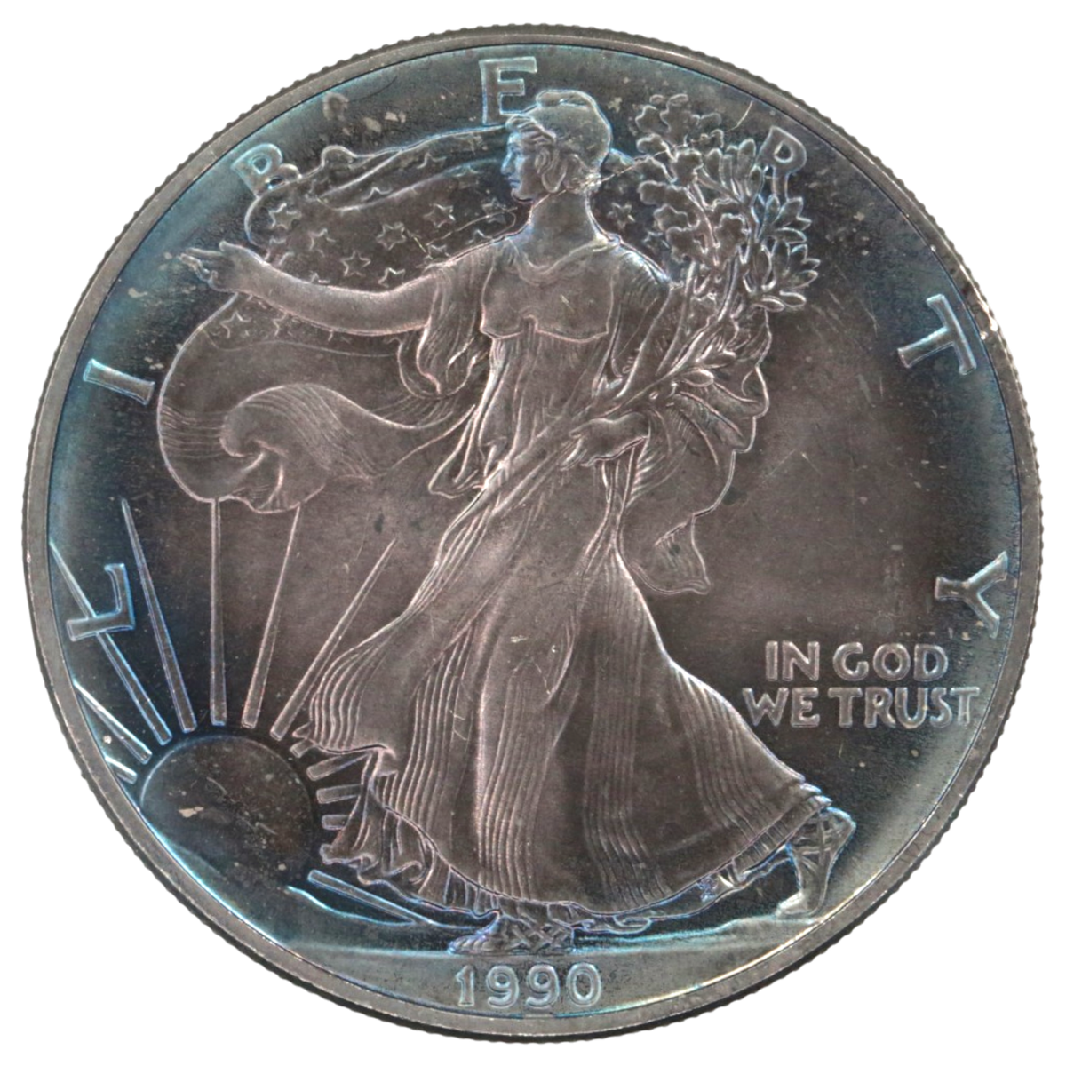 アメリカ 1ドル銀貨 1990年 リバティ イーグル レインボートーン