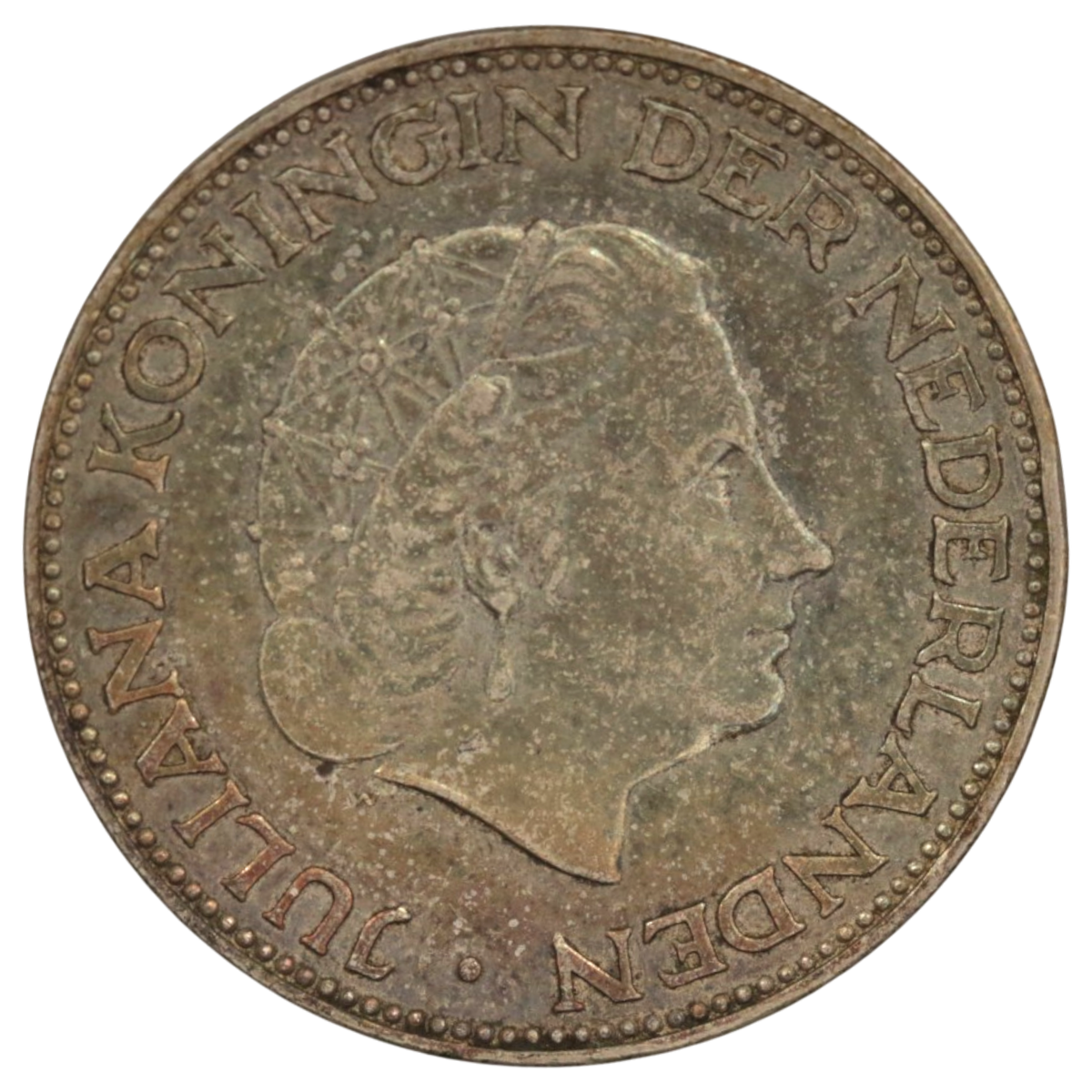 オランダ 2.5グルデン銀貨 1961年 ユリアナ 獅子紋章 レインボートーン