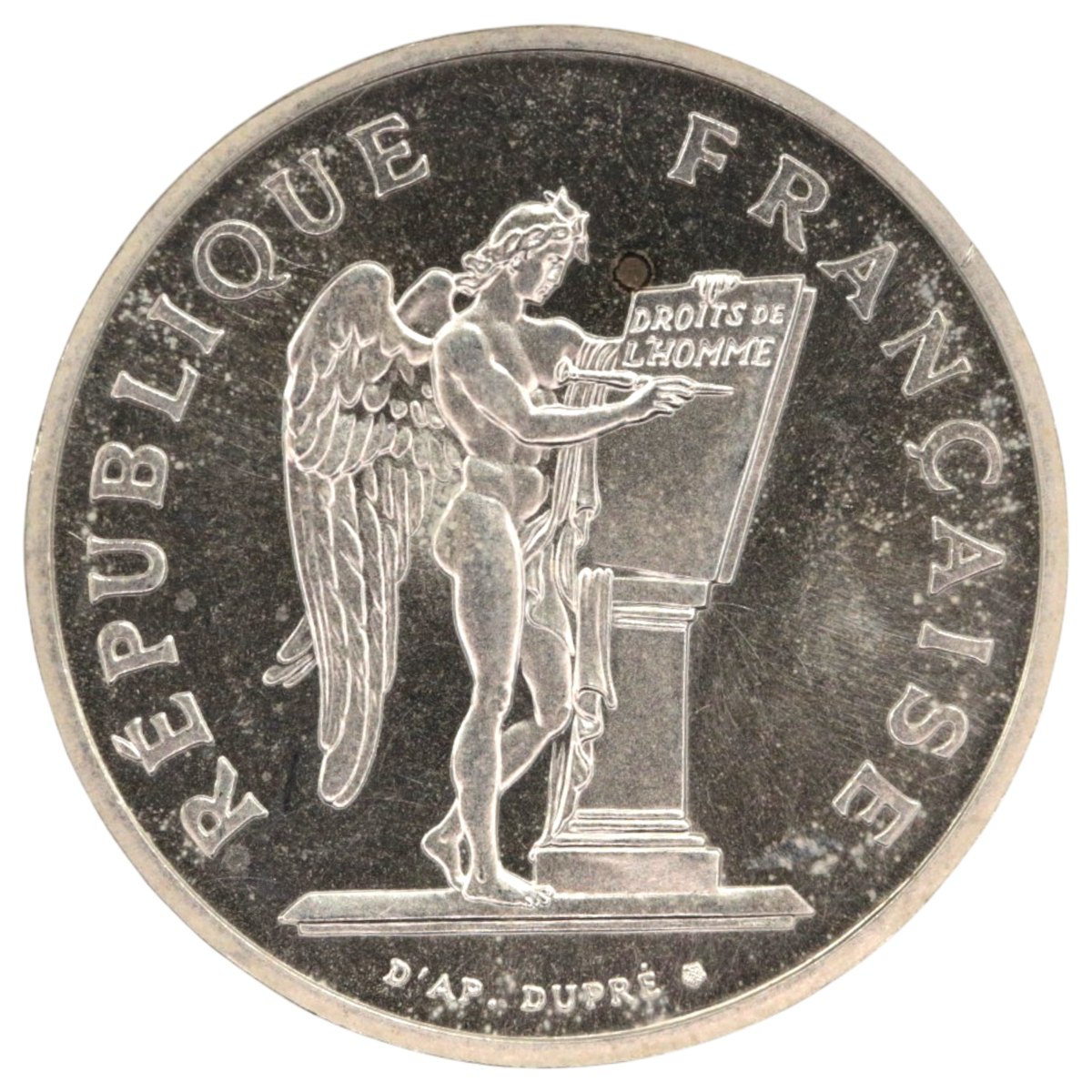 フランス 100フラン銀貨 1989年 パリ鋳 法の天使 自由帽 ピエフォー