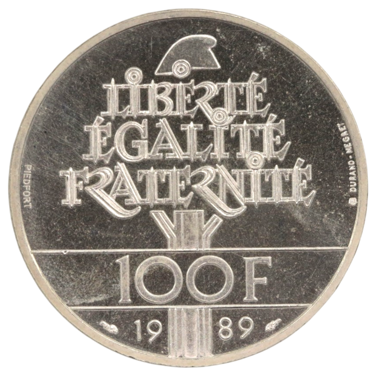 フランス 100フラン銀貨 1989年 パリ鋳 法の天使 自由帽 ピエフォー