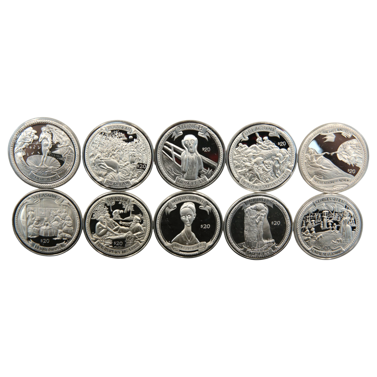 ヴァージン諸島 20ドル銀貨 2000年 10枚セット 世界の名画シリーズ エリザベス2世