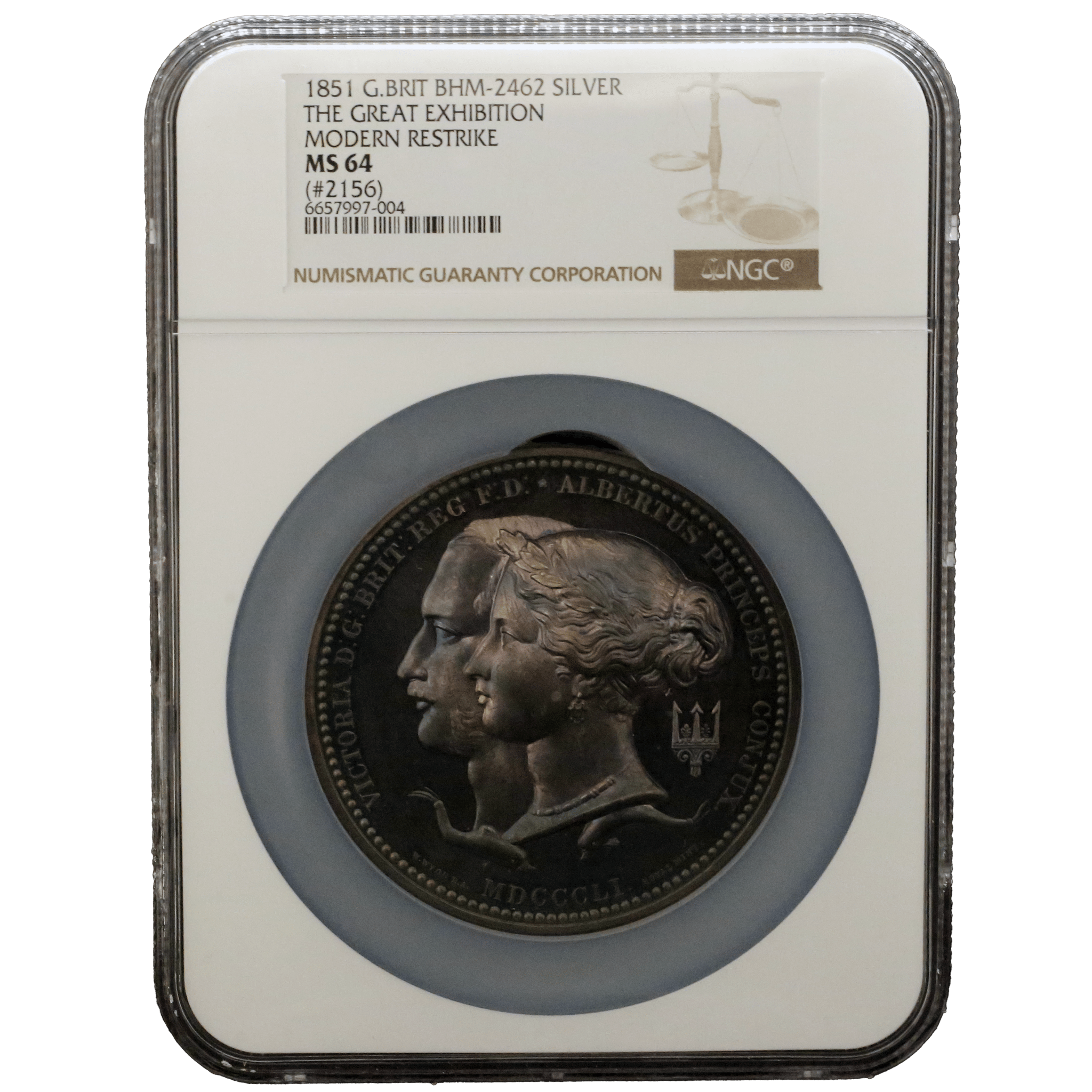 イギリス 大型銀メダル 1851年銘 再鋳 ヴィクトリア＆アルバート 第1回ロンドン万博記念 NGC MS64 - NJ BUYER'S MARKETPLACE