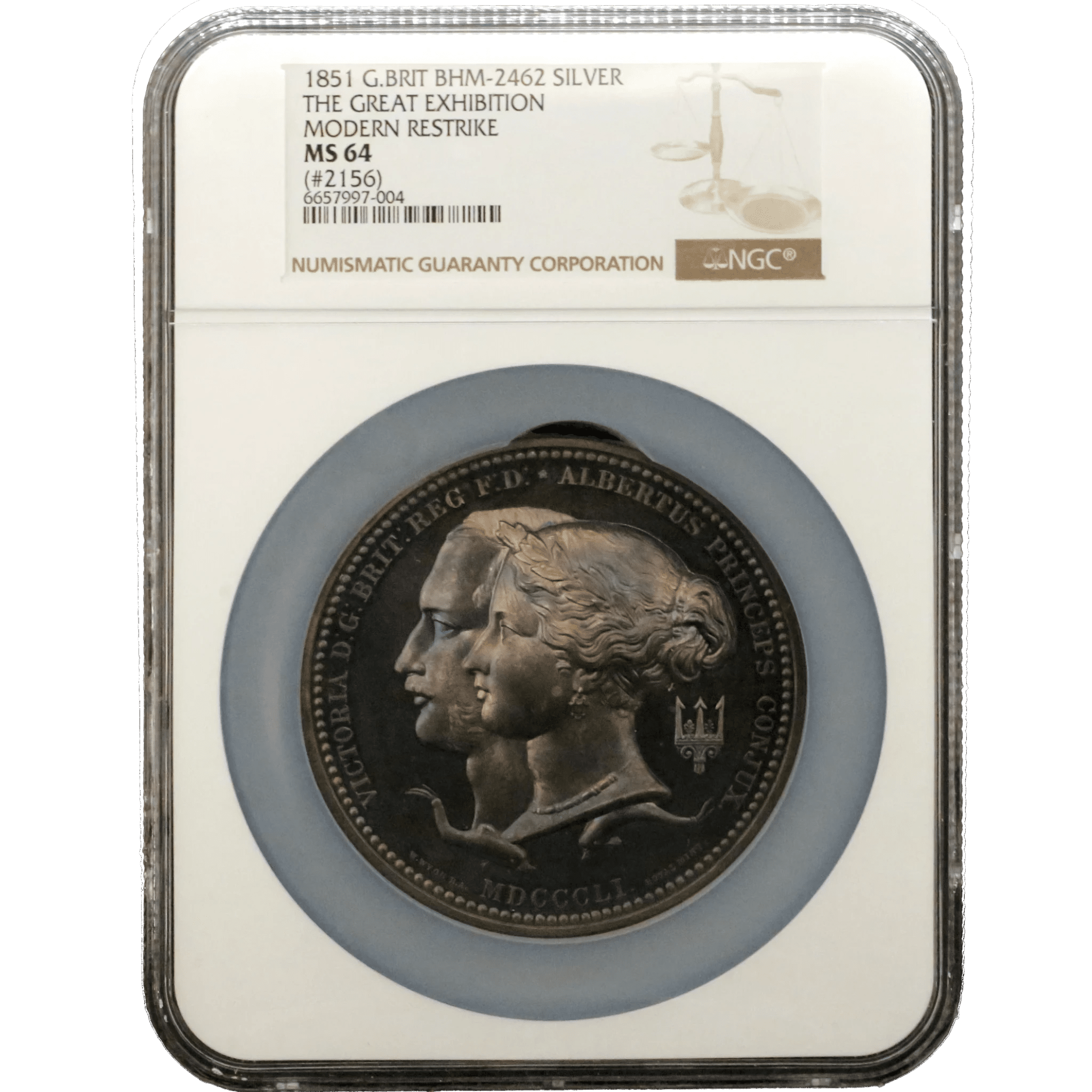 イギリス 大型銀メダル 1851年銘 再鋳 ヴィクトリア＆アルバート 第1回ロンドン万博記念 NGC MS64 - NJ BUYER'S MARKETPLACE