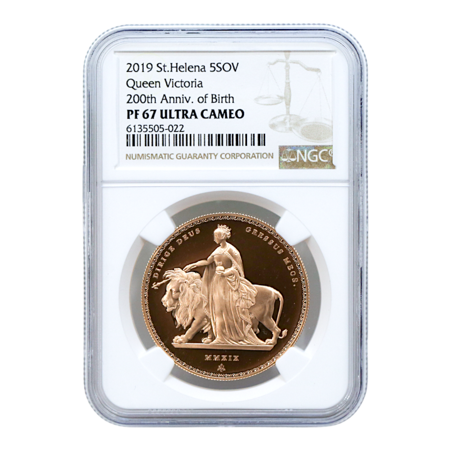 セントヘレナ島 5ソヴリン金貨 2019年 ウナとライオン NGC PF67
