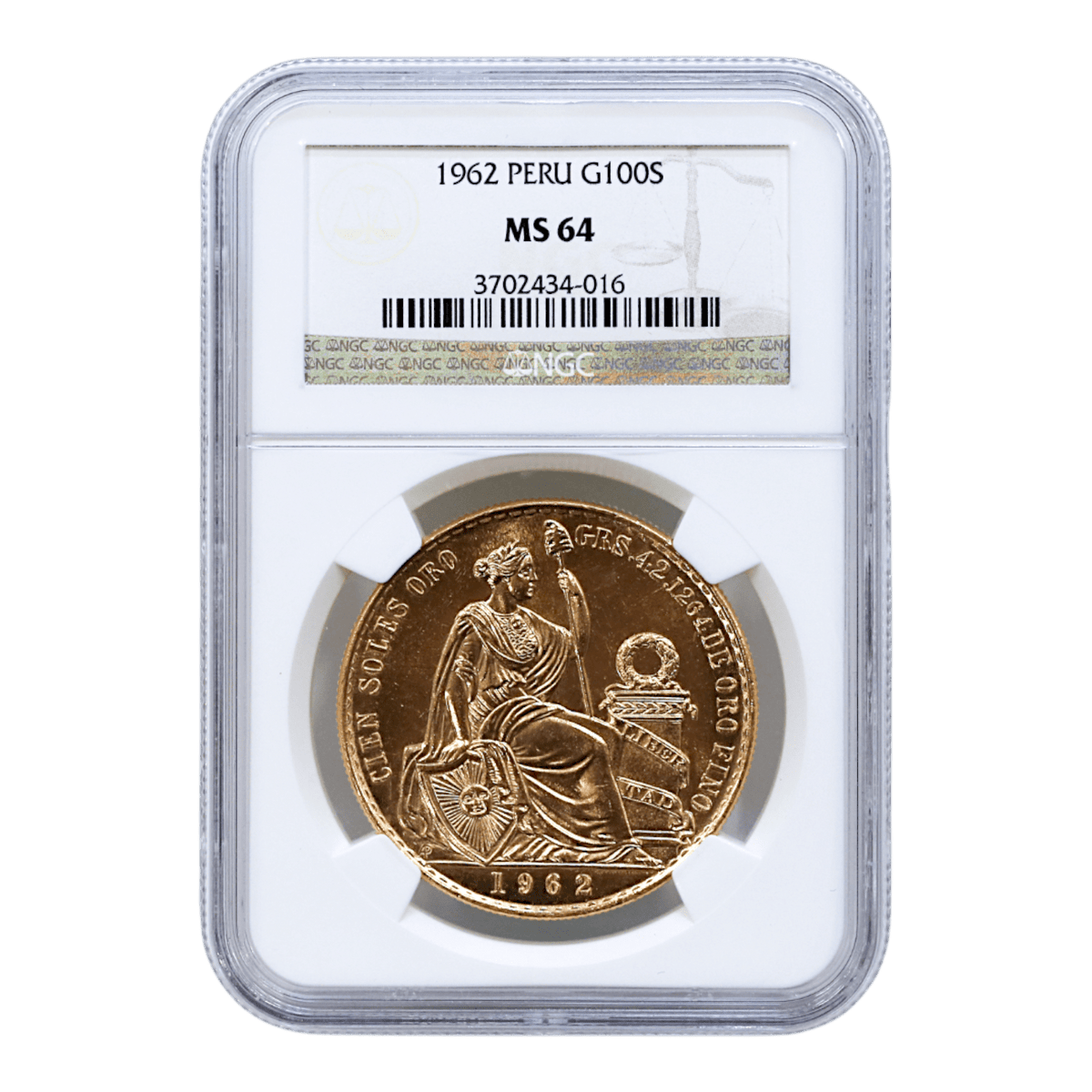ペルー 100ソル金貨 1962年 リマ鋳 リバティ NGC MS64｜NJ BUYER'S
