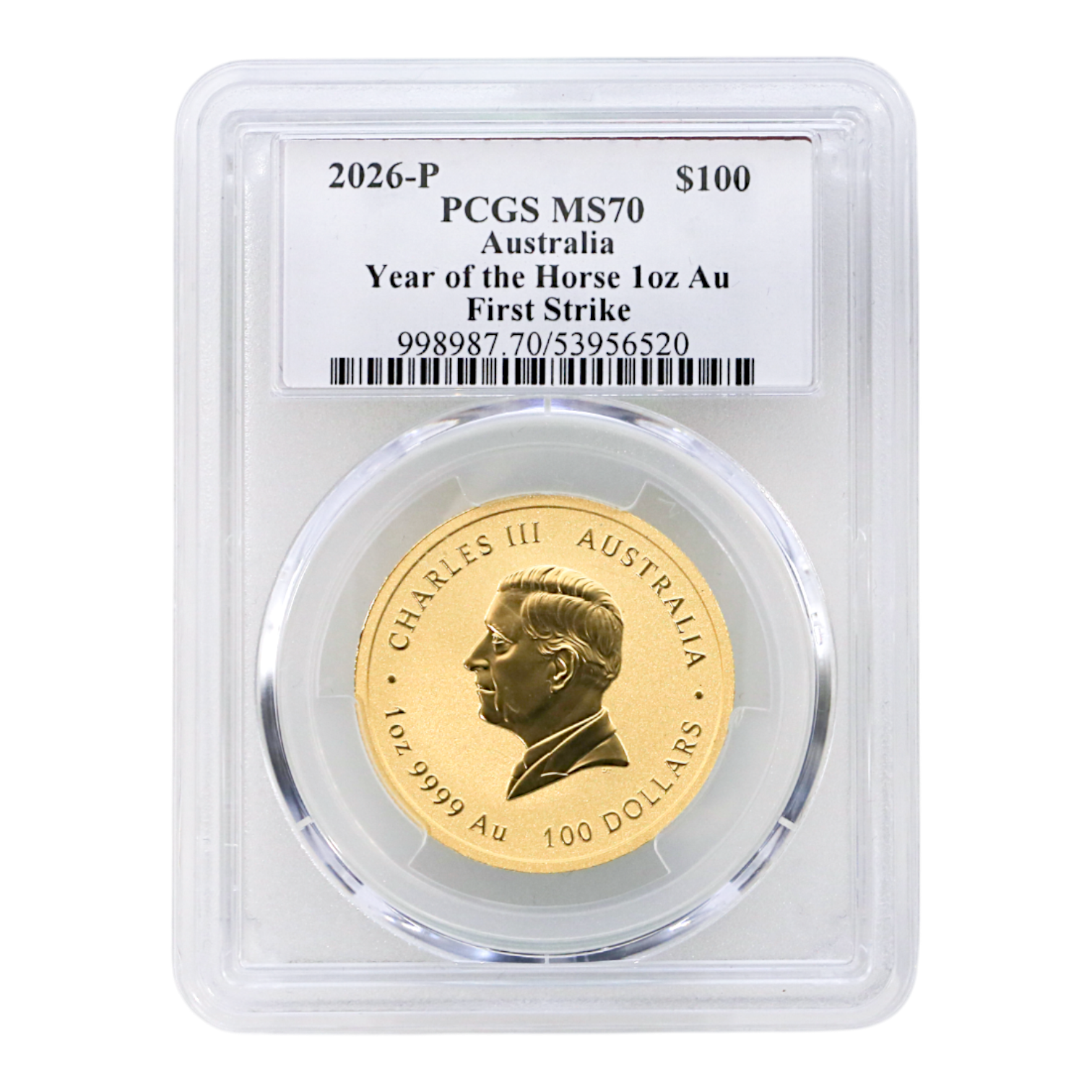 オーストラリア 100ドル金貨 2026年 パース鋳 干支 馬 PCGS MS70 First Stike