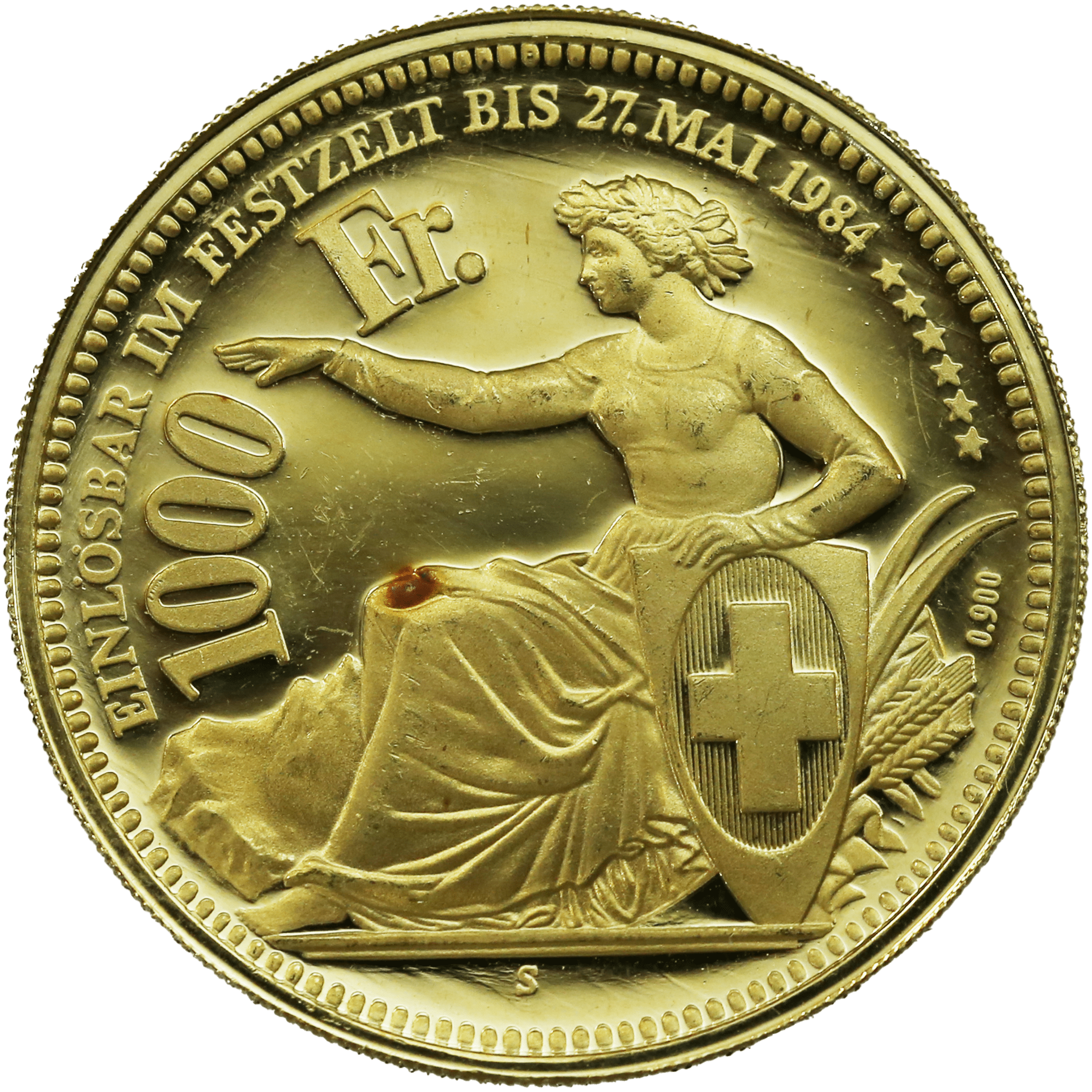 スイス 1000フラン金貨 1984年 チューリッヒ射撃祭 - NJ BUYER'S MARKETPLACE