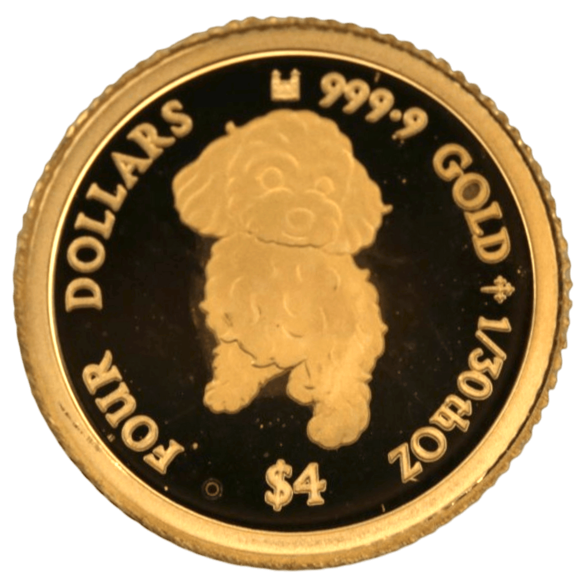 NJ BUYER'S MARKETPLACEの2021年クック島発行、犬が描かれた純金製4ドル記念金貨