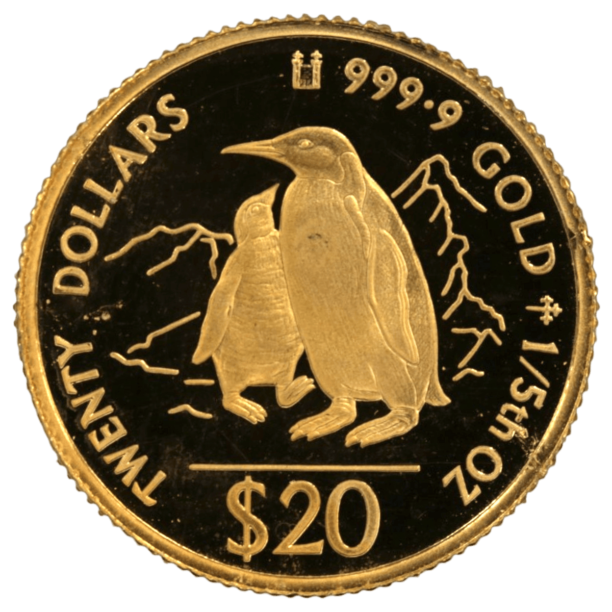 NJ BUYER'S MARKETPLACEの1994年クック諸島発行20ドル金貨。ペンギンの親子が描かれた純金製コイン