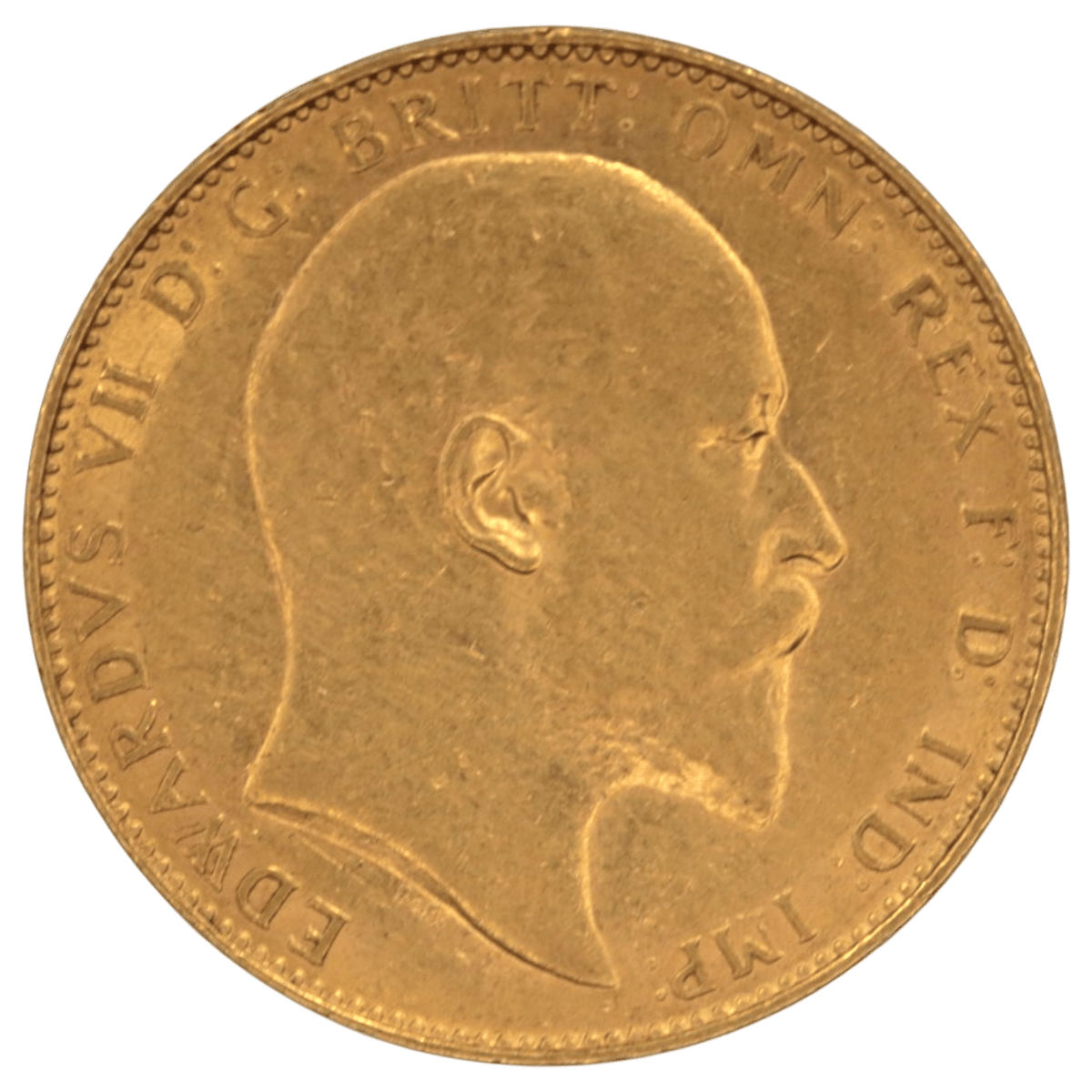 NJ BUYER'S MARKETPLACEの1905年イギリス製エドワード7世ソヴリン金貨。表面には国王の肖像が刻印されています。