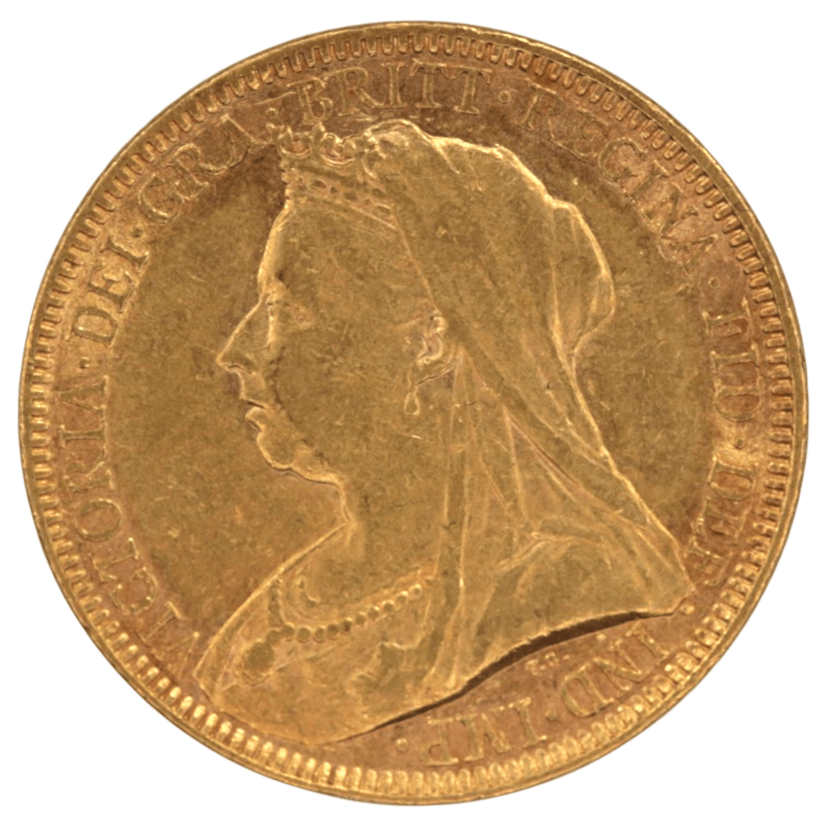 NJ BUYER'S MARKETPLACEの1893年ヴィクトリア女王ソヴリン金貨。表面にはオールドヘッドの肖像が刻印されたアンティークゴールドコイン